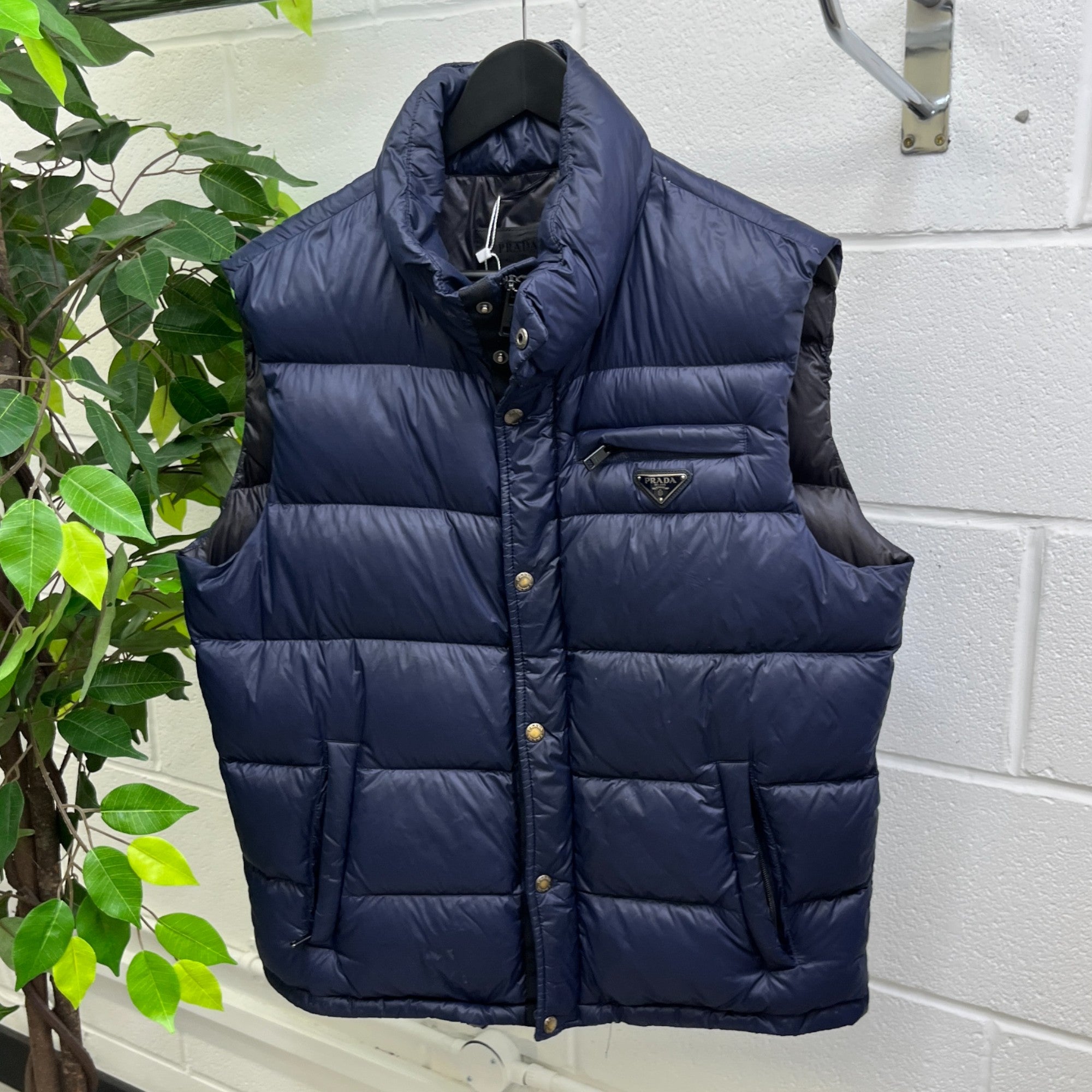 Men's Re-Nylon Plaque Logo Gilet Blue Size IT 50 / L