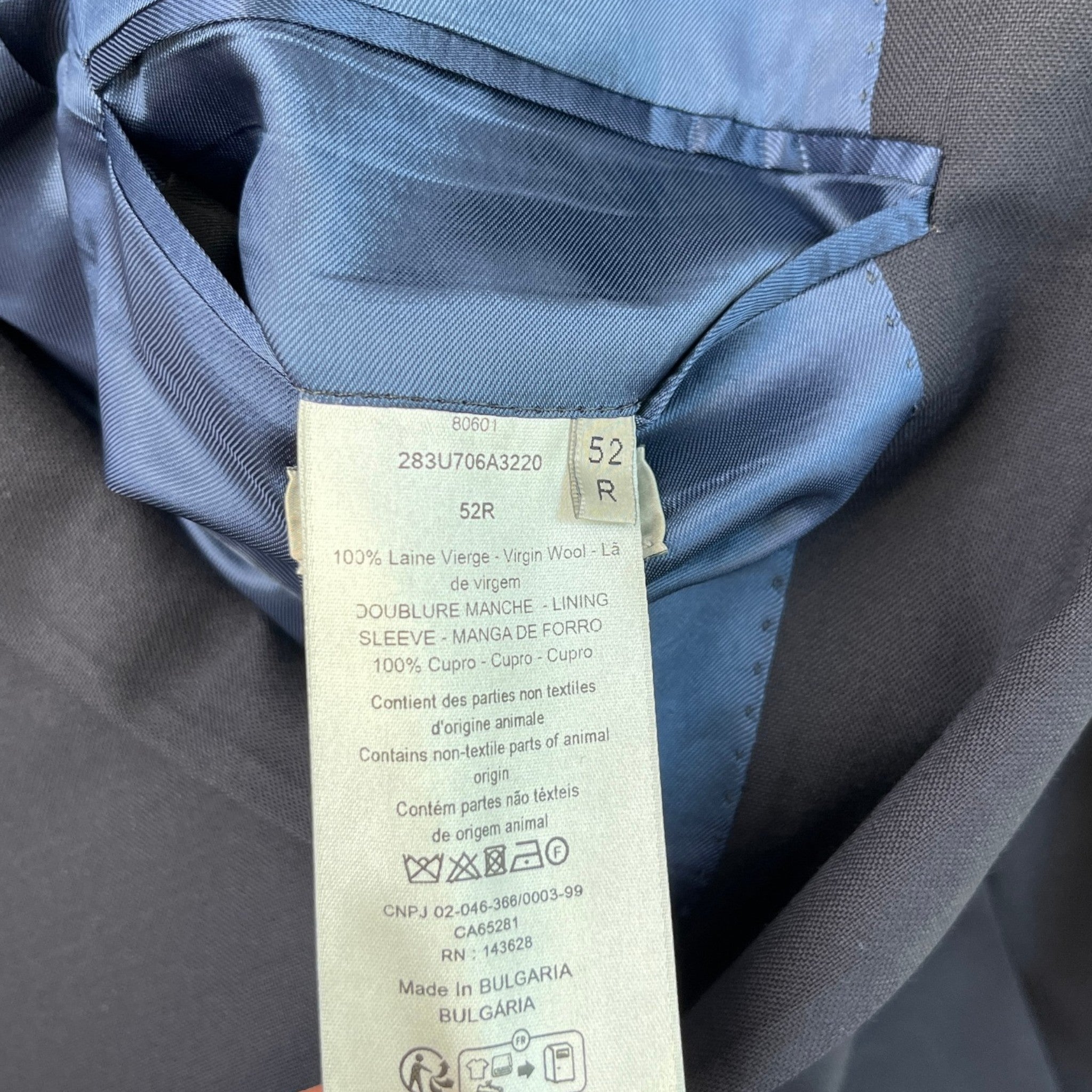 Men's Embroidered Logo Single-Breasted Suit Navy Size 52R