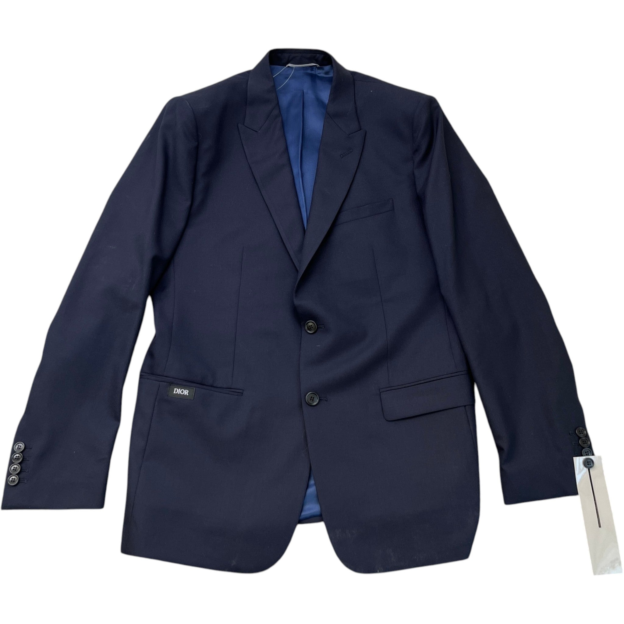 Men's Embroidered Logo Single-Breasted Suit Navy Size 52R