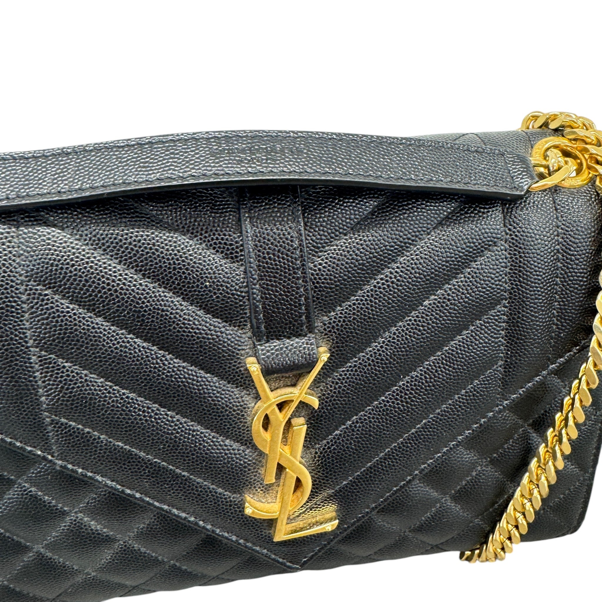 Women's Envelope Medium Quilted Grain De Poudre Bag Black