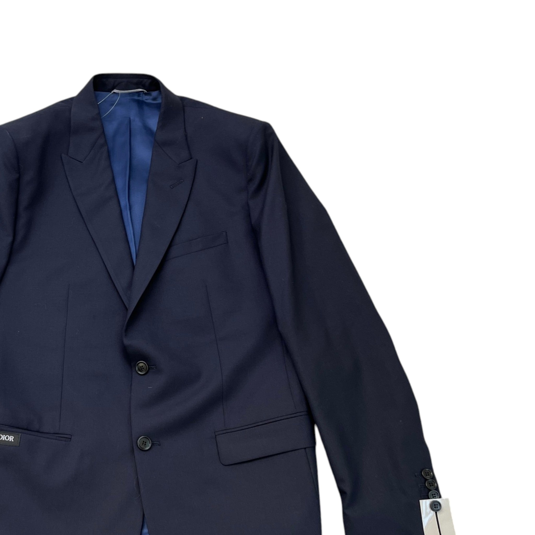 Men's Embroidered Logo Single-Breasted Suit Navy Size 52R