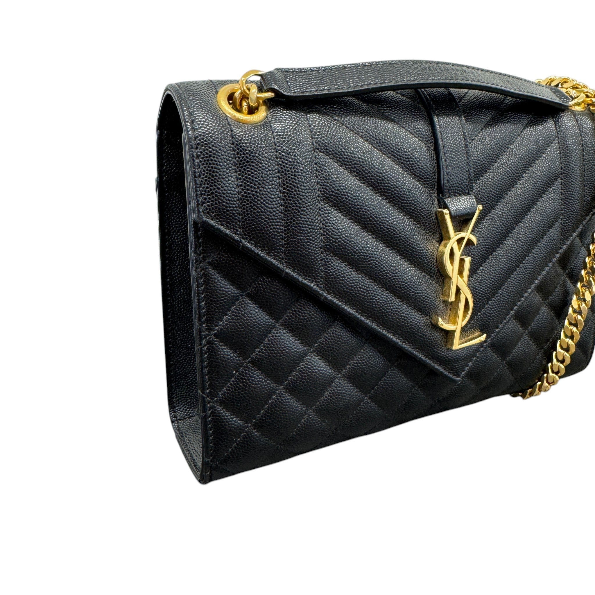 Women's Envelope Medium Quilted Grain De Poudre Bag Black