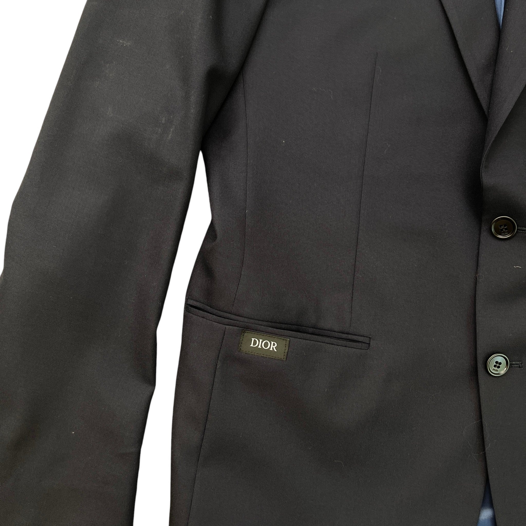 Men's Embroidered Logo Single-Breasted Suit Navy Size 52R