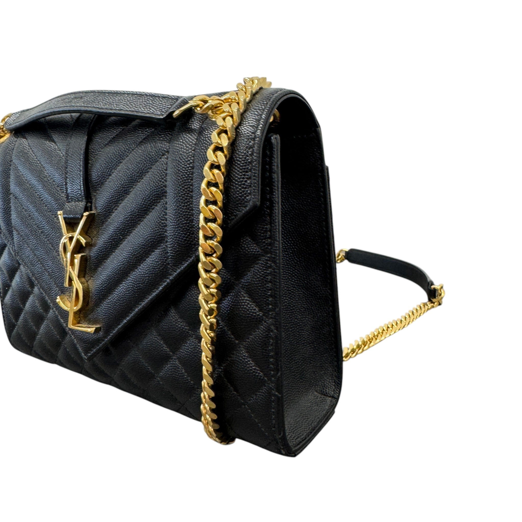 Women's Envelope Medium Quilted Grain De Poudre Bag Black
