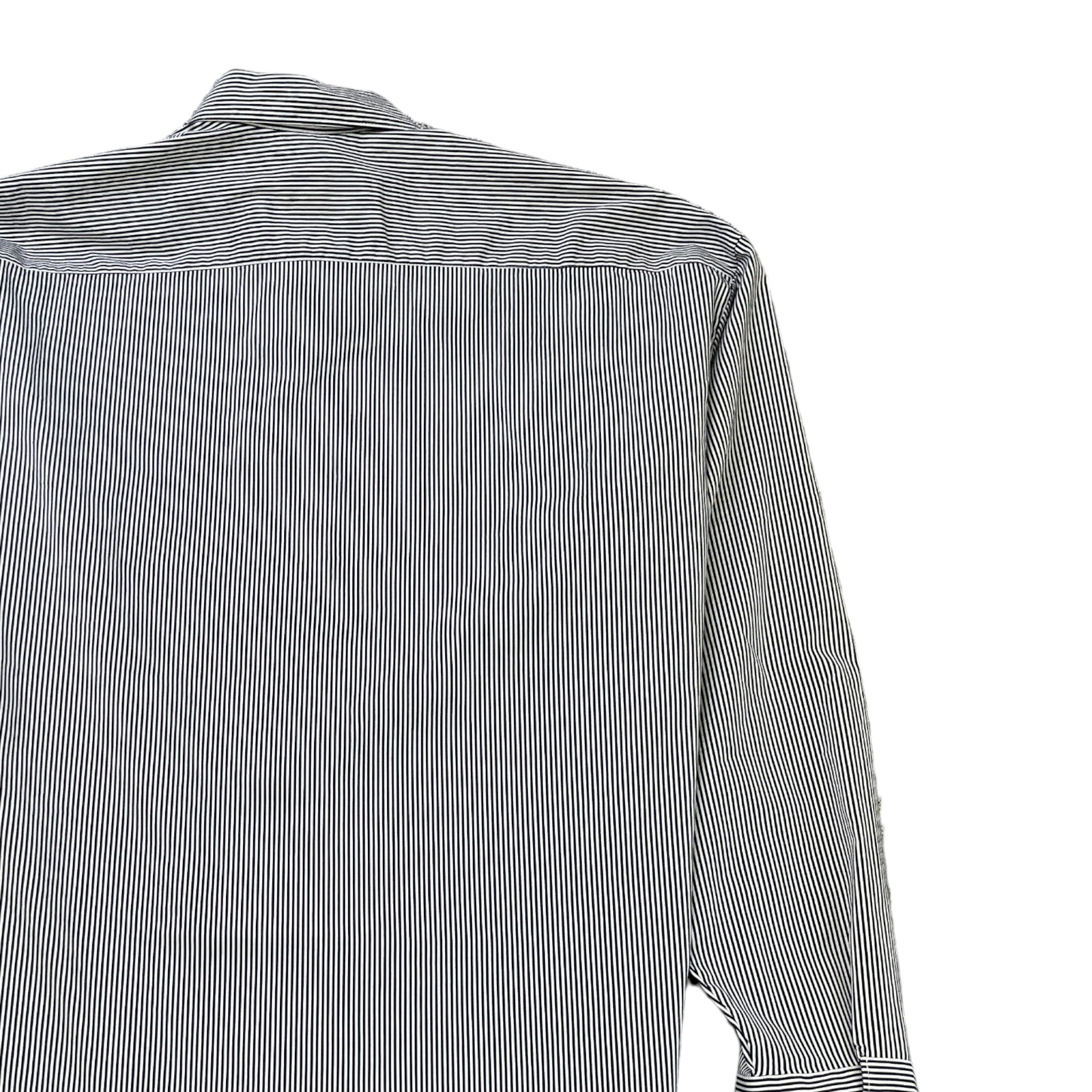 Men's Striped Plaque Logo Shirt Black Size M