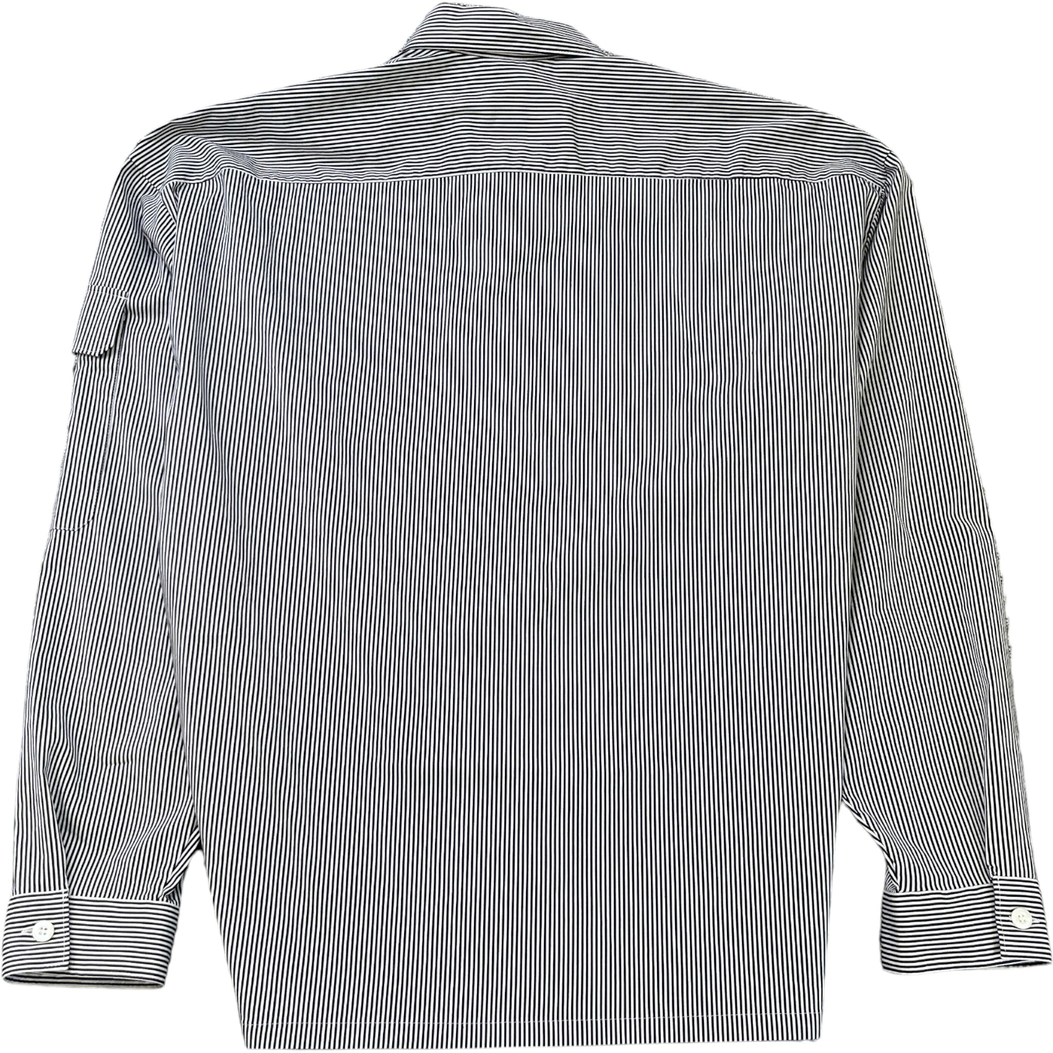 Men's Striped Plaque Logo Shirt Black Size M