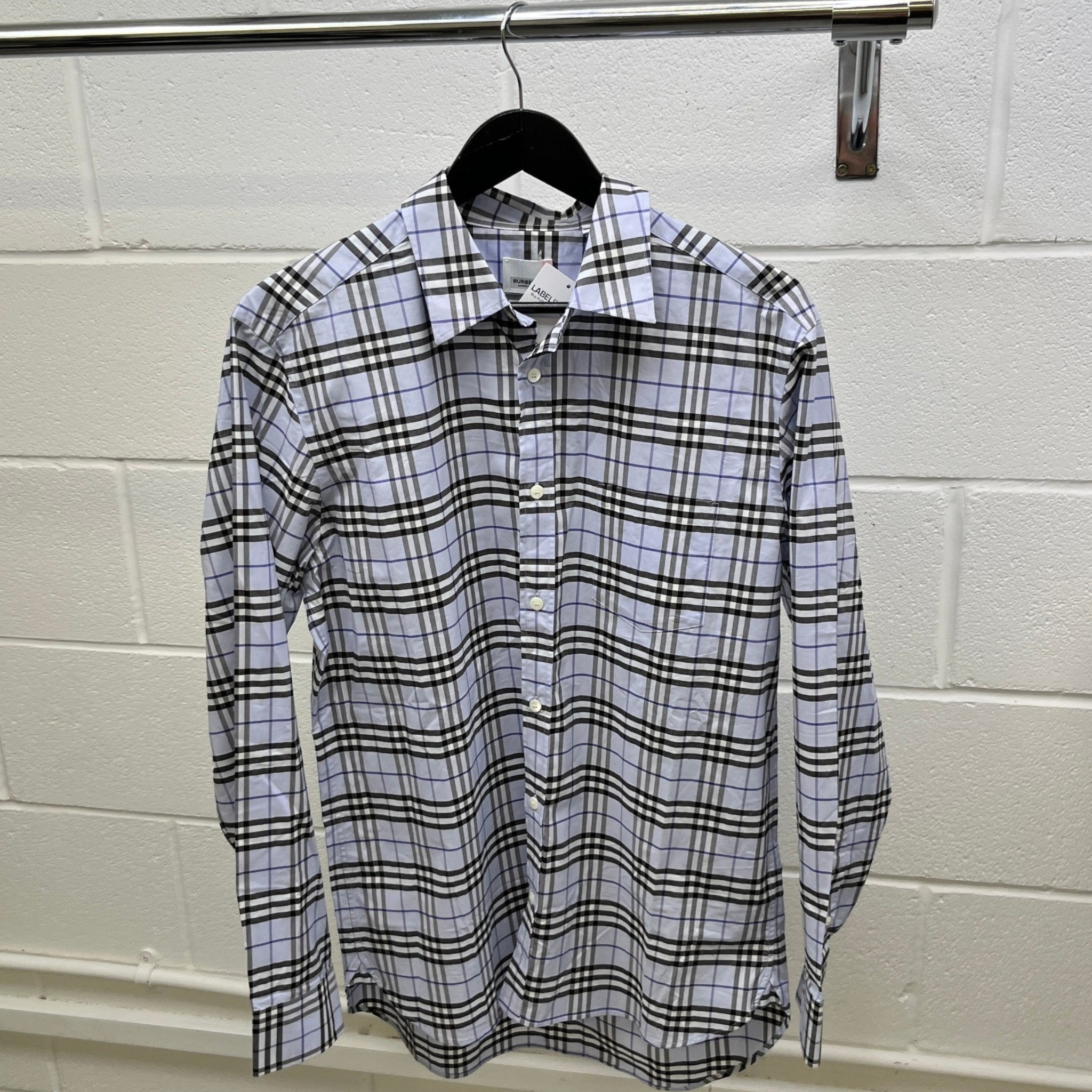 Men's Checkered Long Sleeve Shirt Blue Size L