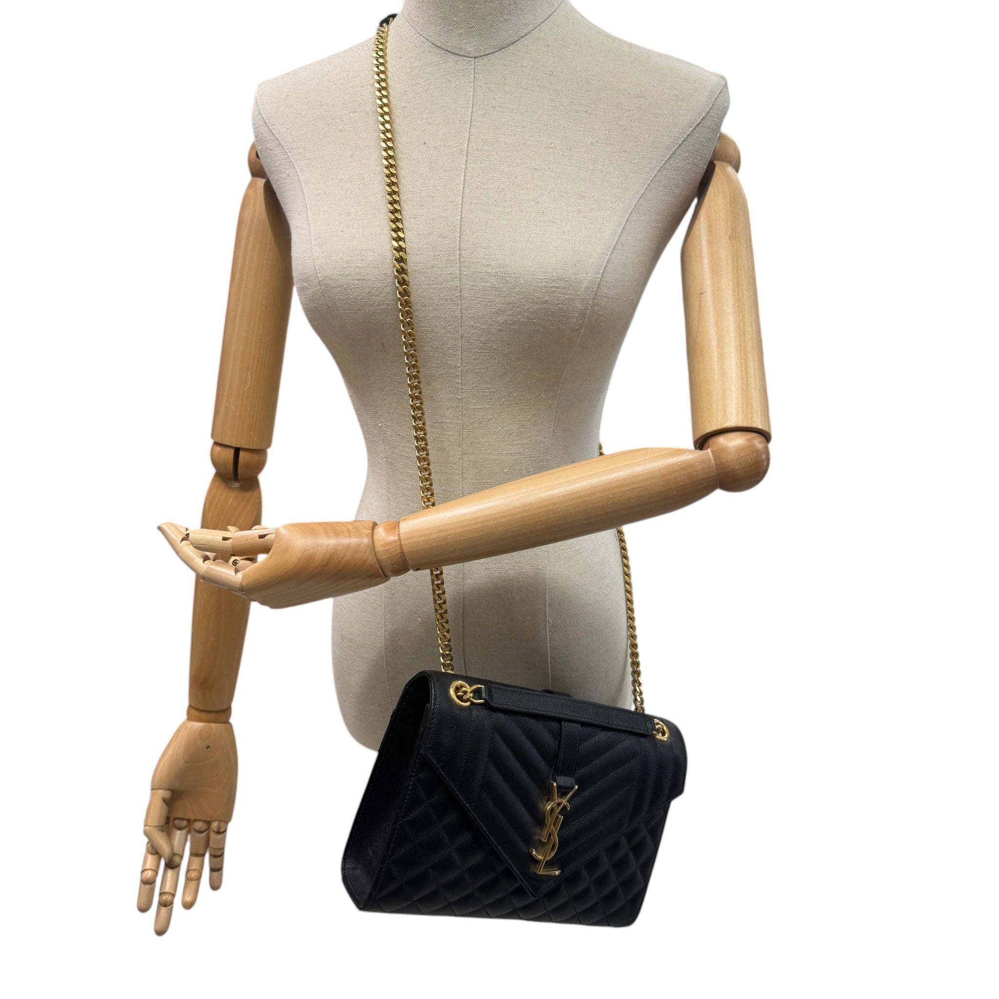 Women's Envelope Medium Quilted Grain De Poudre Bag Black