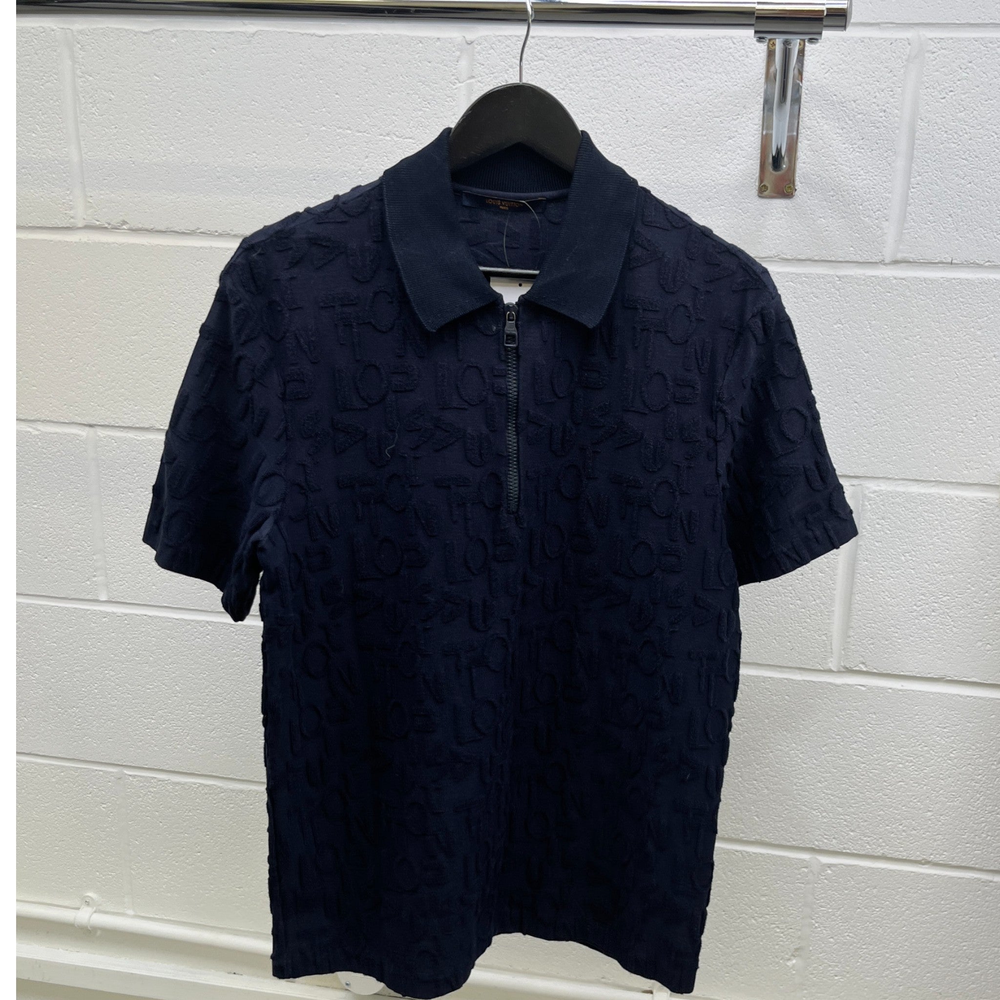 Men's Monogram Quarter Zip Polo Shirt Navy Size M