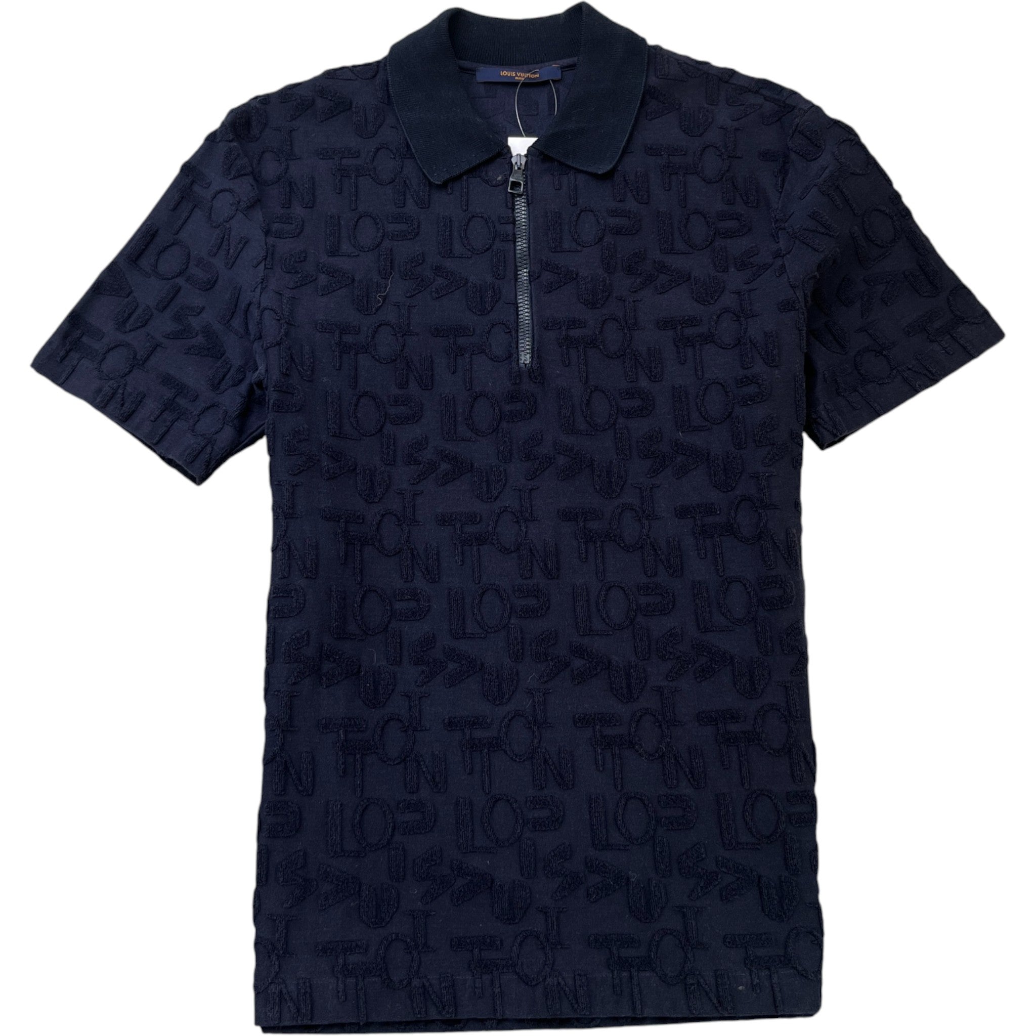 Men's Monogram Quarter Zip Polo Shirt Navy Size M
