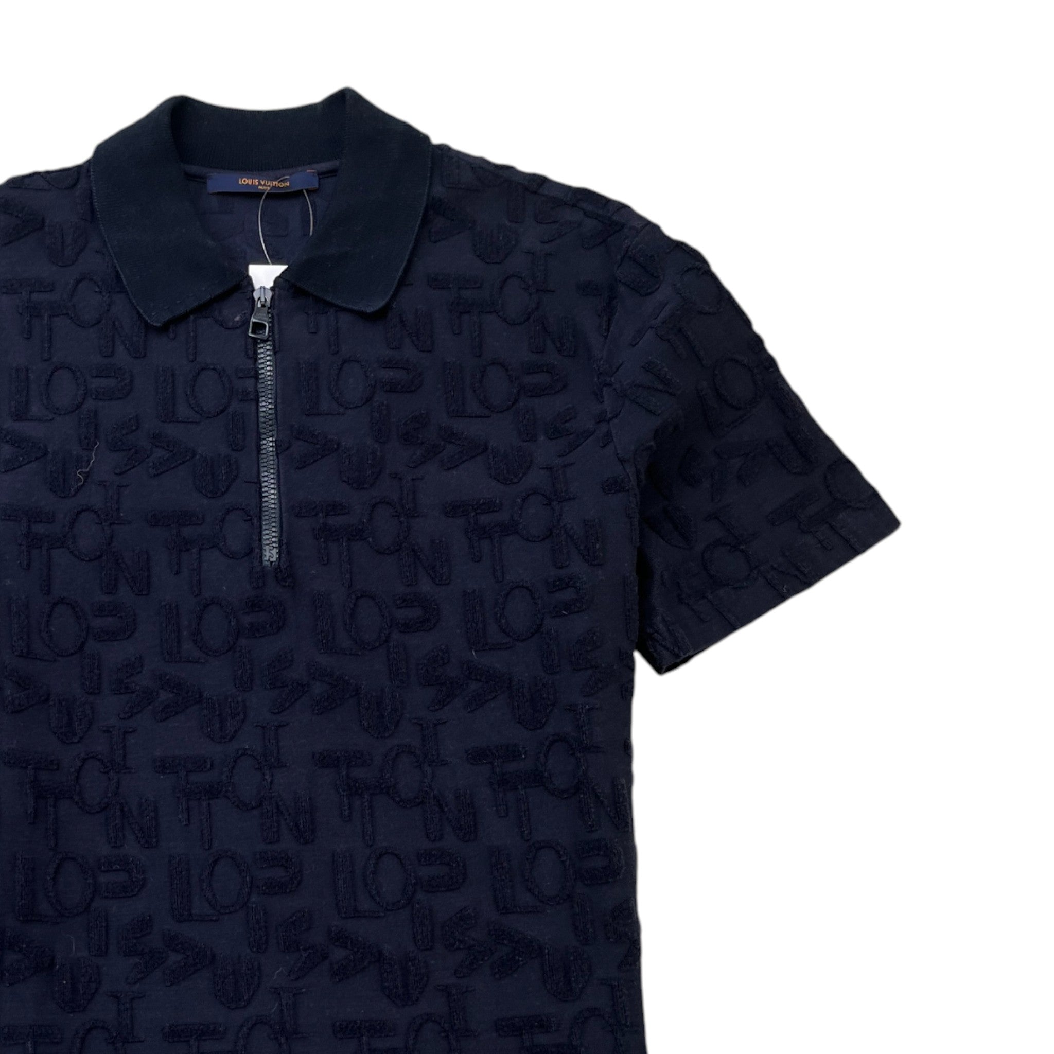 Men's Monogram Quarter Zip Polo Shirt Navy Size M