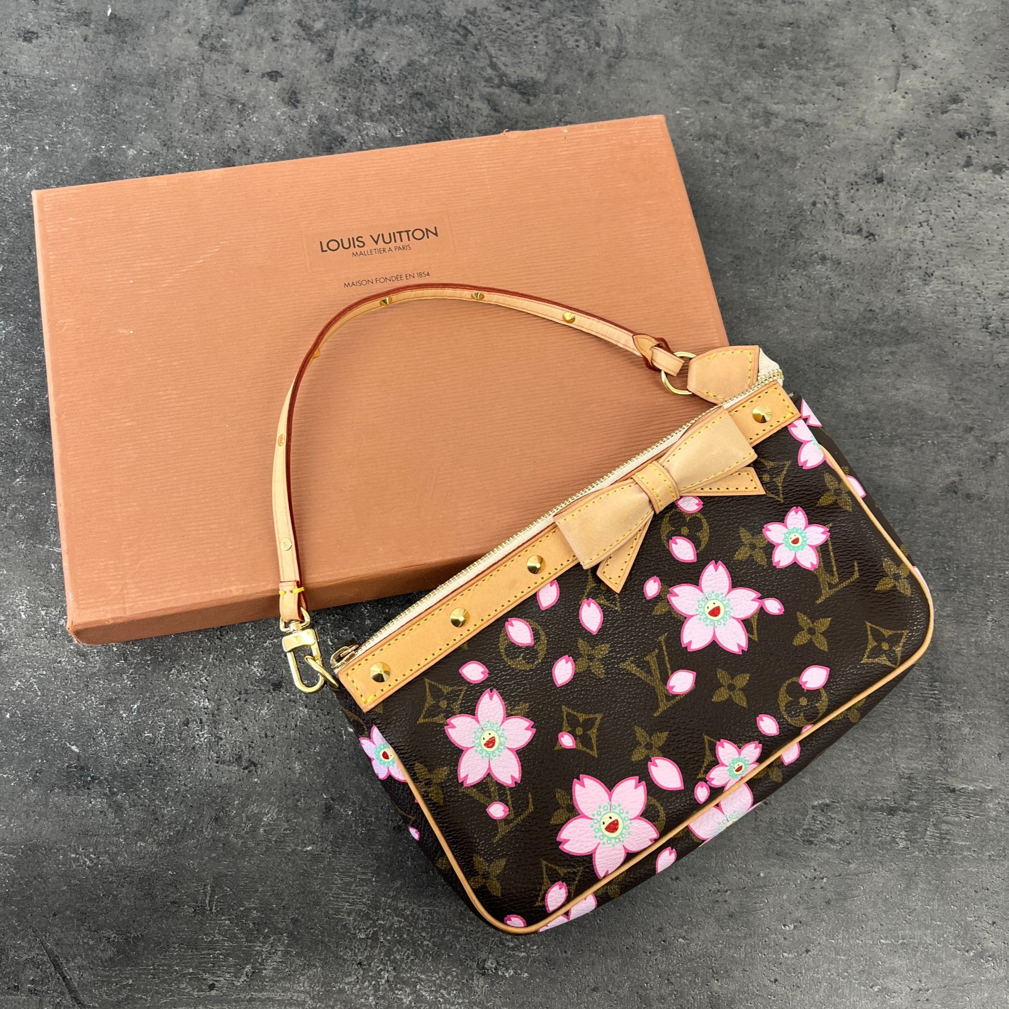 Women's X Takashi Murakami Monogram Cherry Blossom 2003 Pouchette Bag Brown