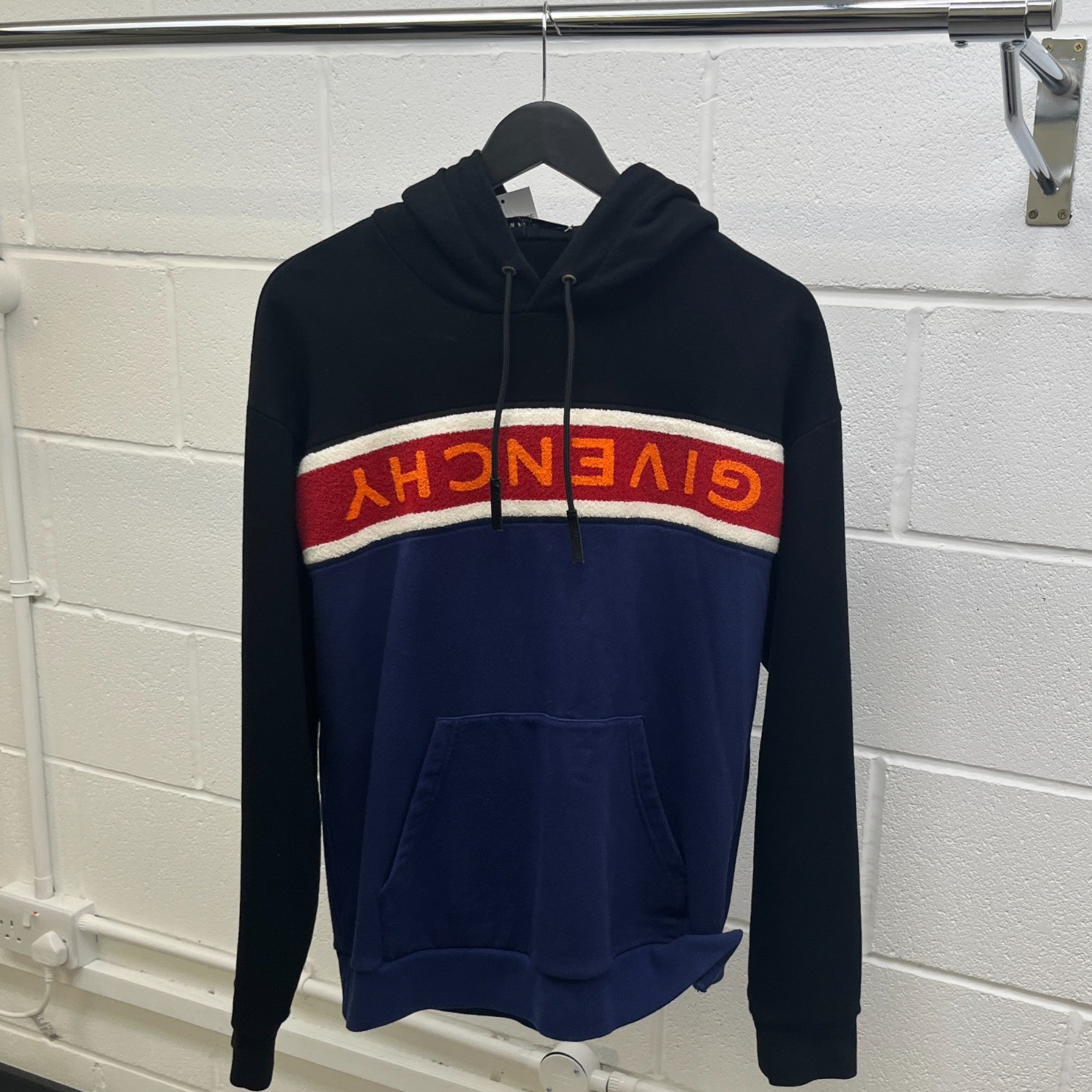 Men's Logo Stripe Hoodie Black Size L