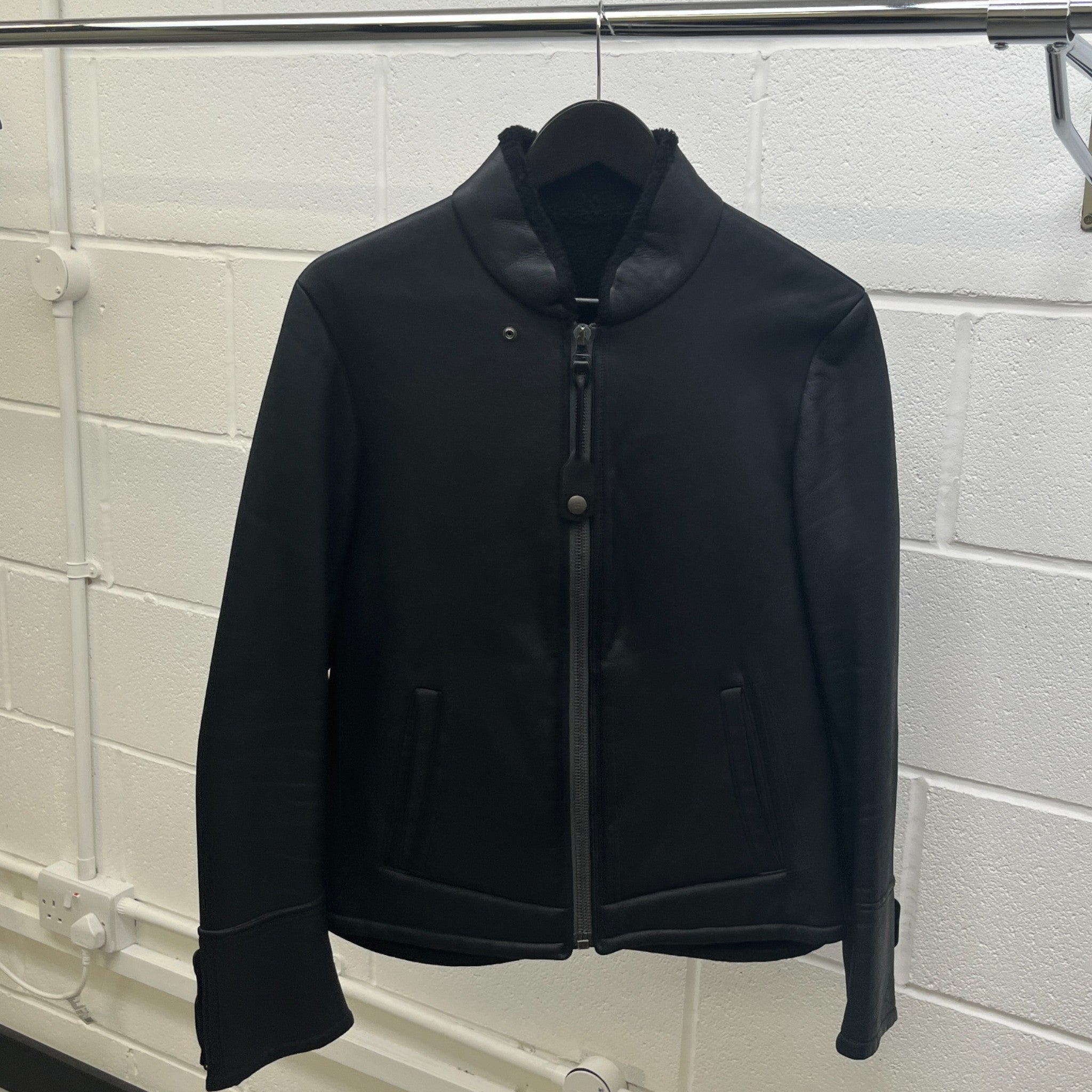 Men's Leather Shearling Jacket Black Size IT 48 / M