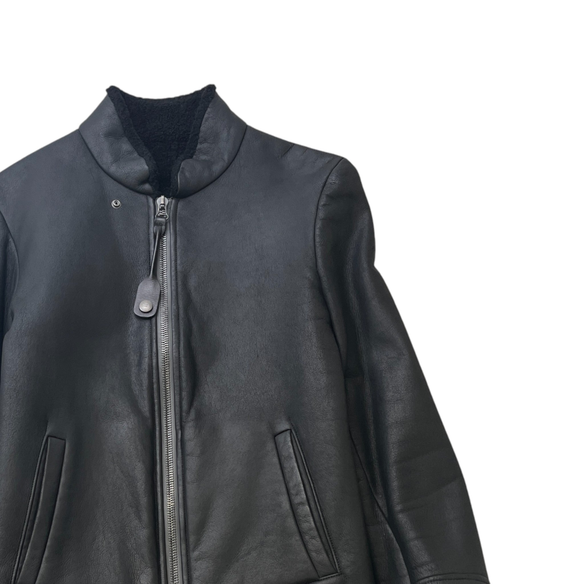 Men's Leather Shearling Jacket Black Size IT 48 / M