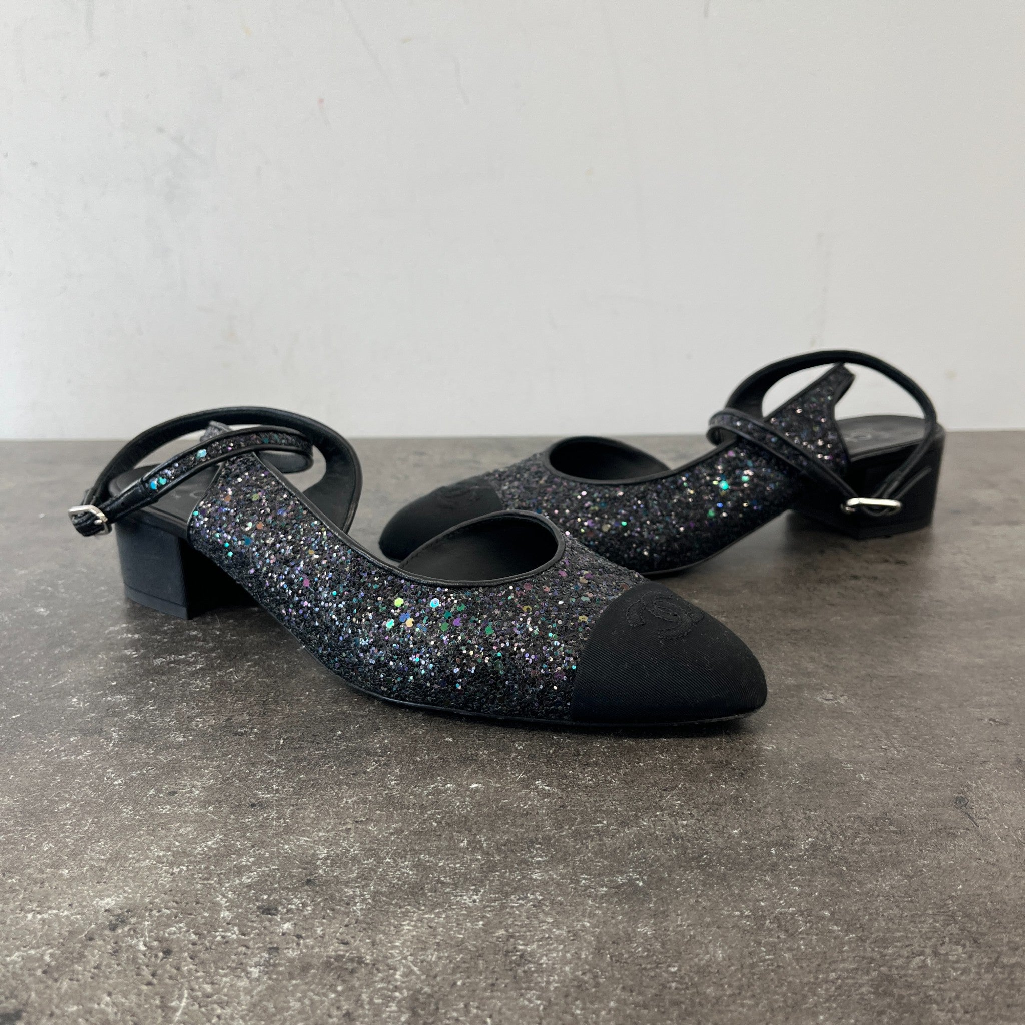 Women's Slingback Glitter Mules Black Size EU 40 / UK 7