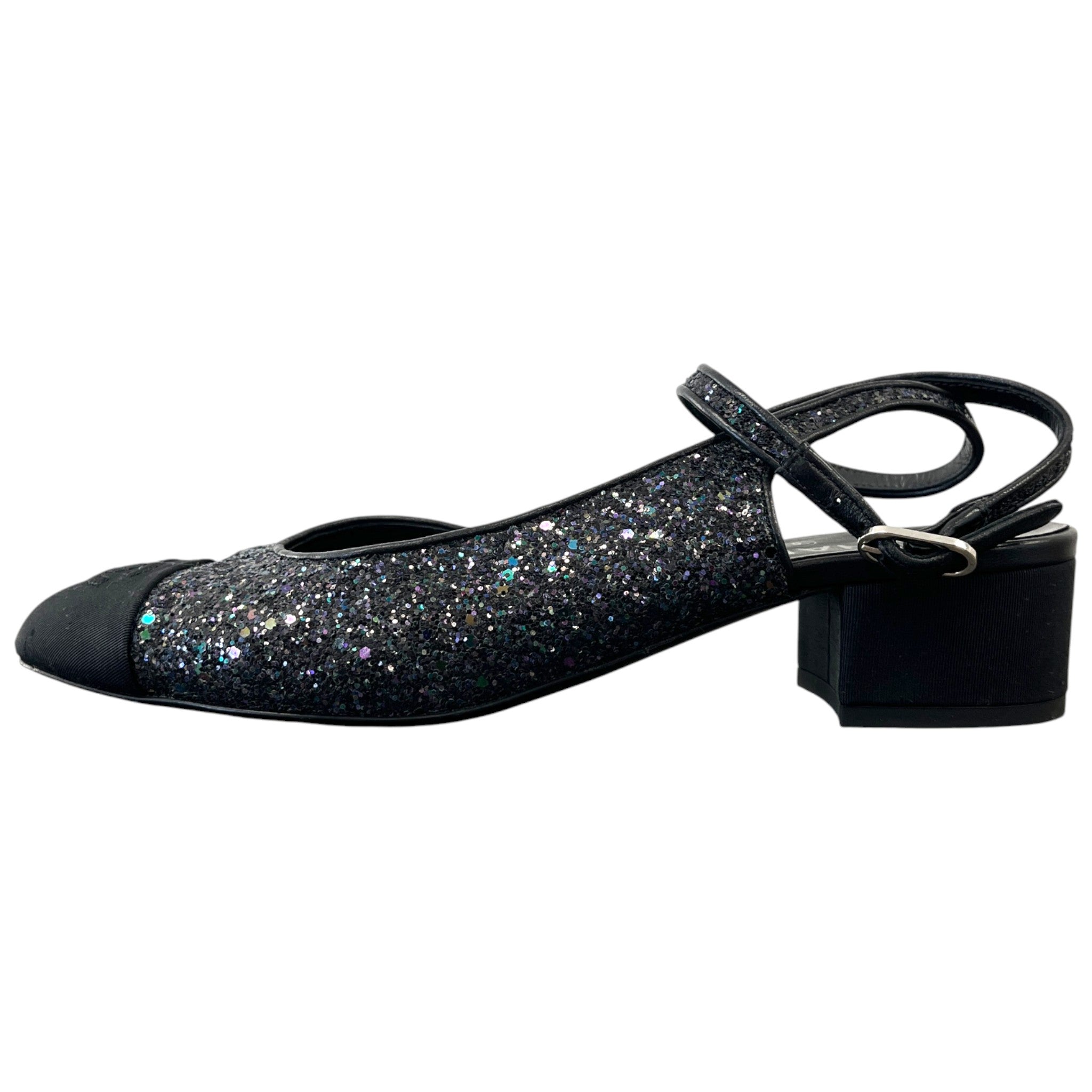 Women's Slingback Glitter Mules Black Size EU 40 / UK 7