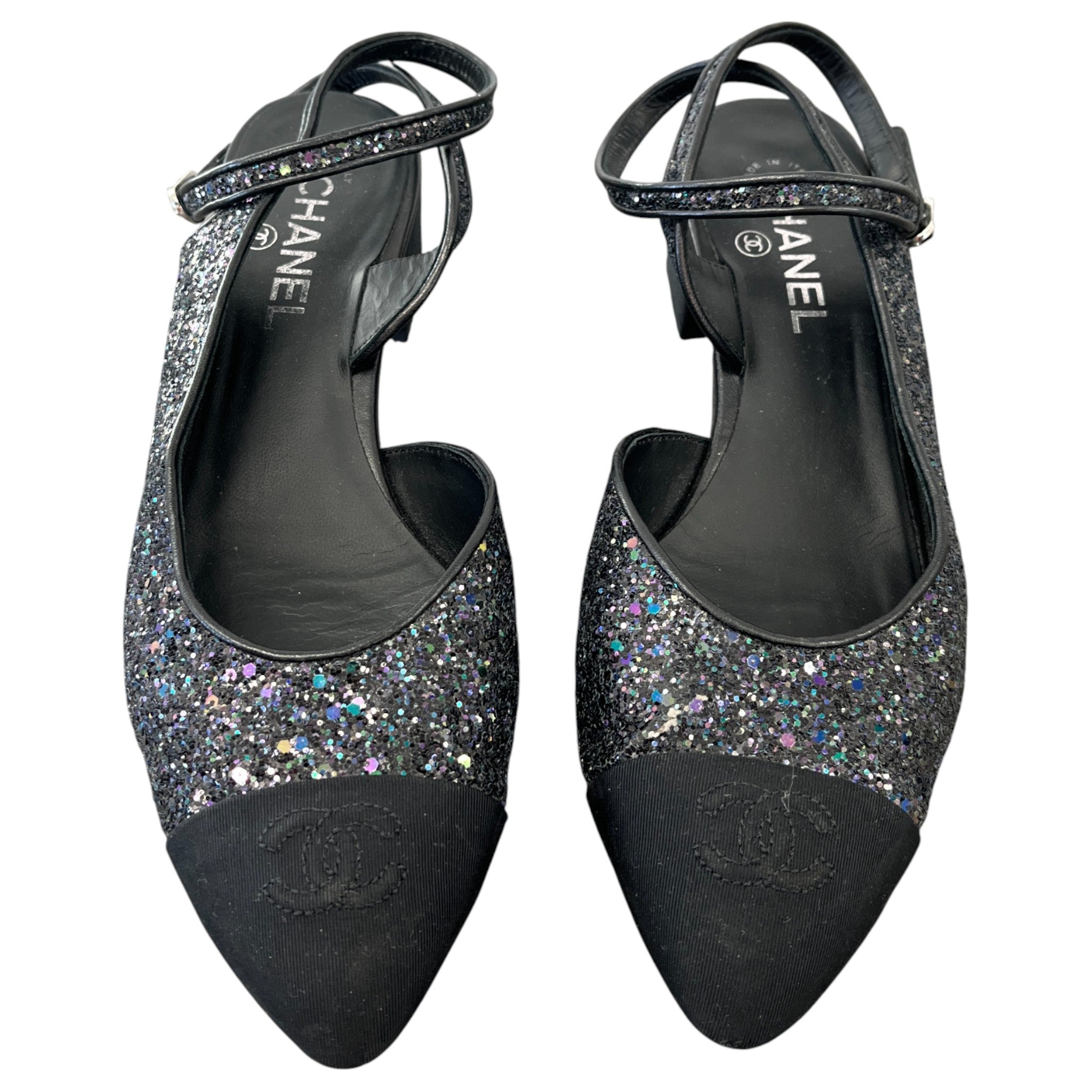 Women's Slingback Glitter Mules Black Size EU 40 / UK 7