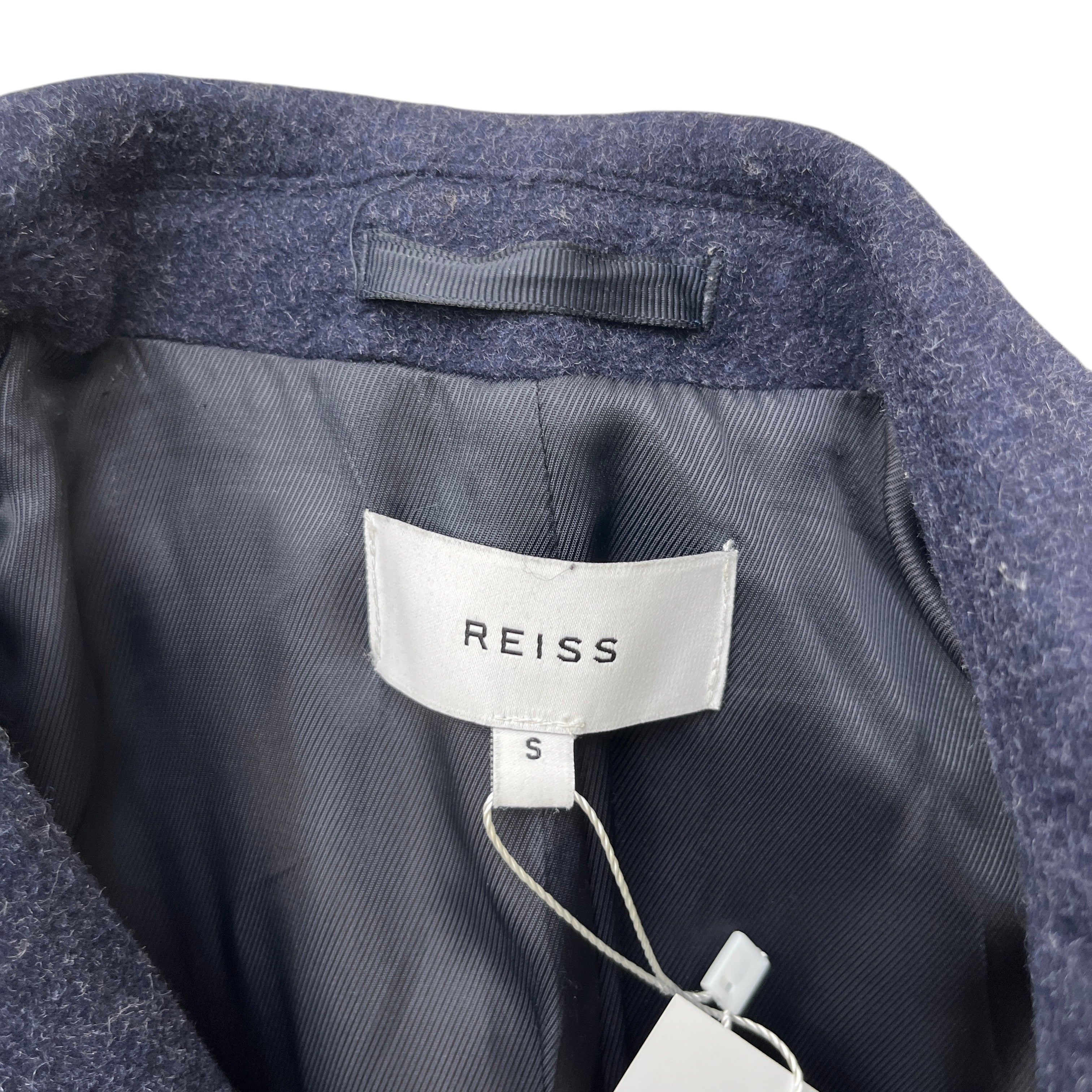 Men's Gable Wool Blend Single Breasted Epsom Overcoat Jacket Navy Size S