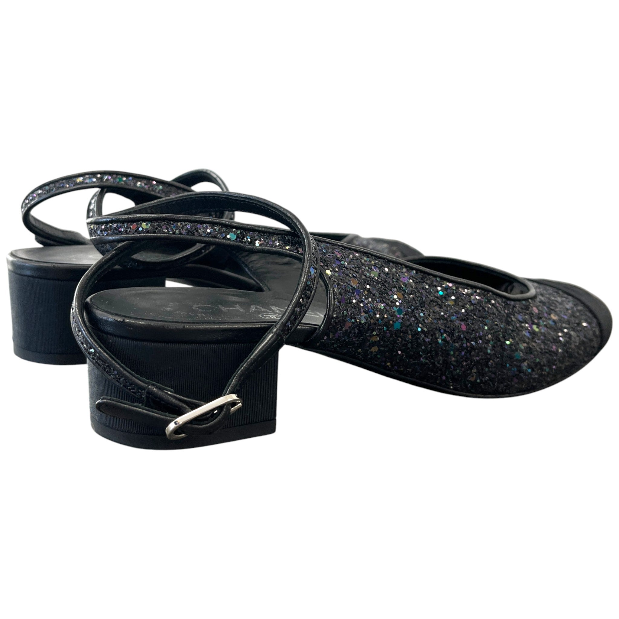 Women's Slingback Glitter Mules Black Size EU 40 / UK 7