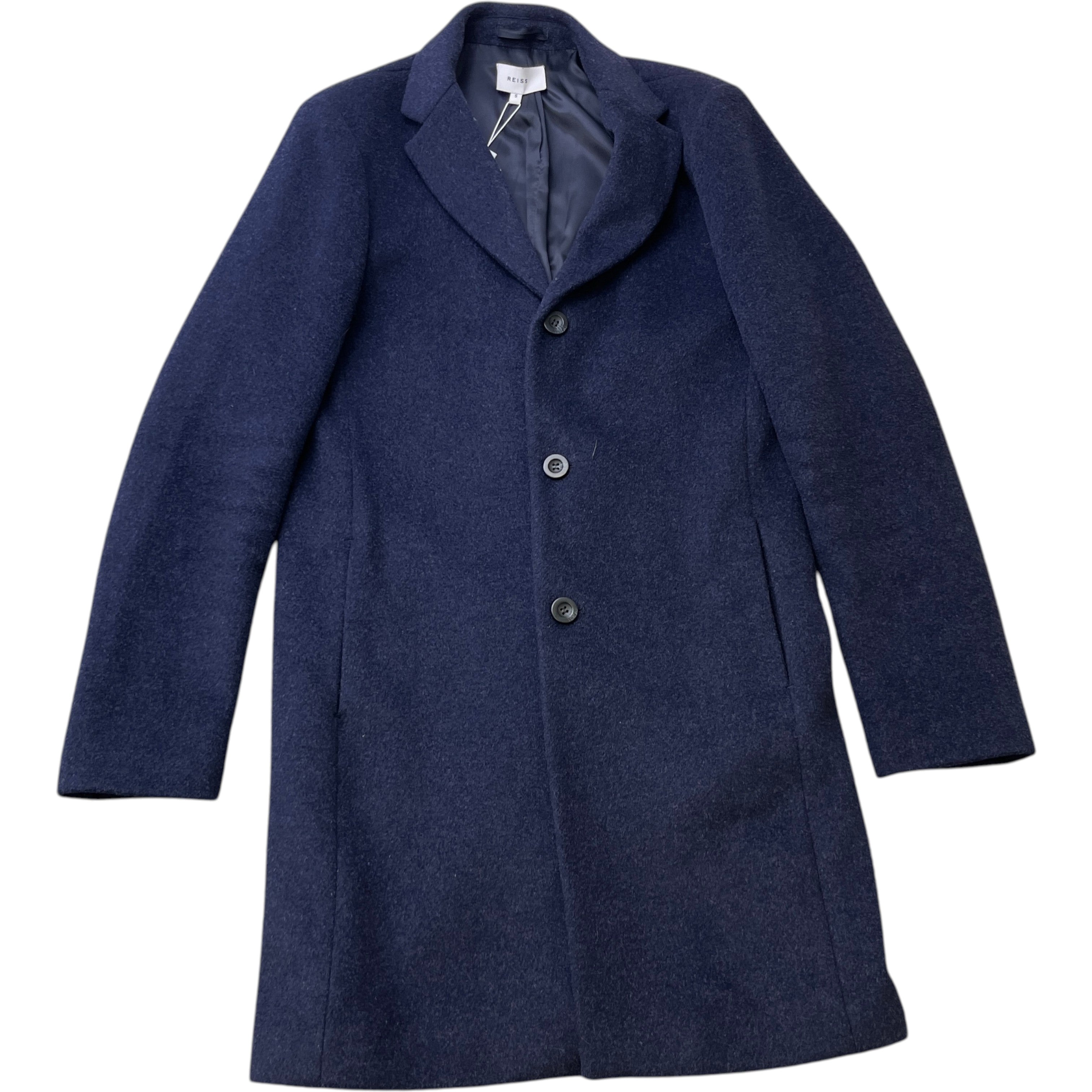 Men's Gable Wool Blend Single Breasted Epsom Overcoat Jacket Navy Size S