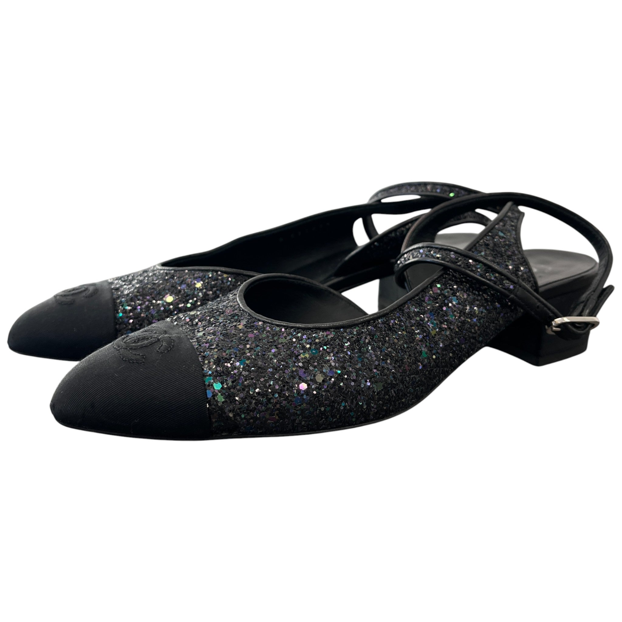 Women's Slingback Glitter Mules Black Size EU 40 / UK 7