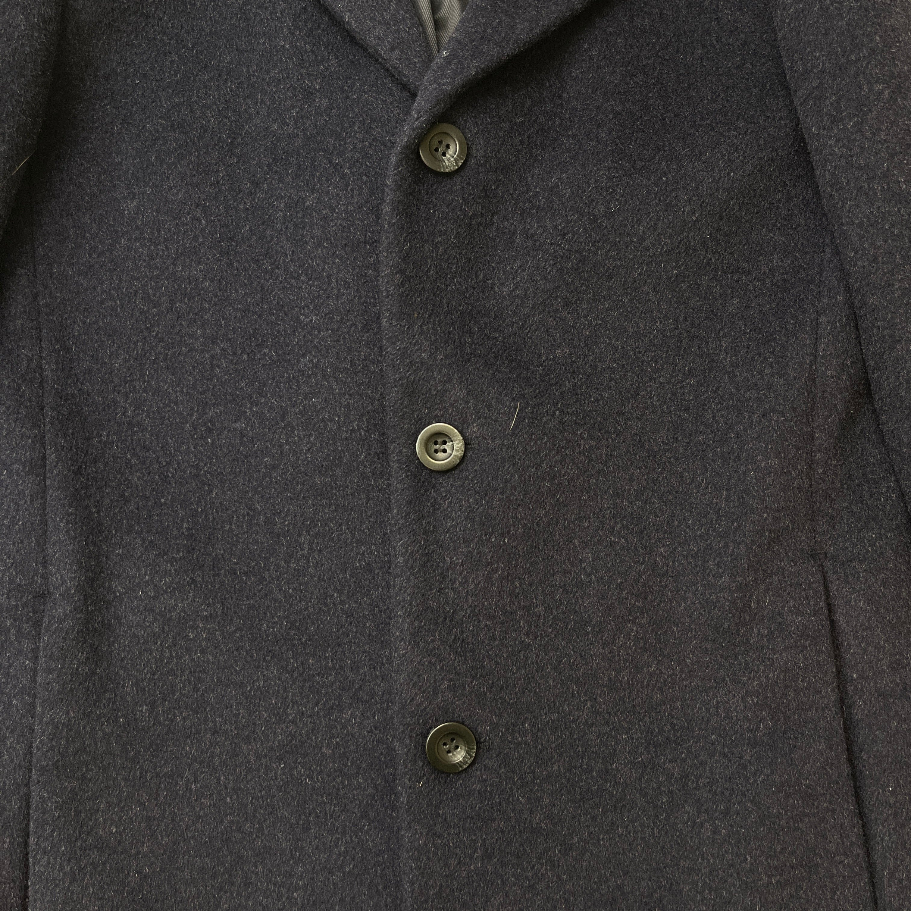 Men's Gable Wool Blend Single Breasted Epsom Overcoat Jacket Navy Size S