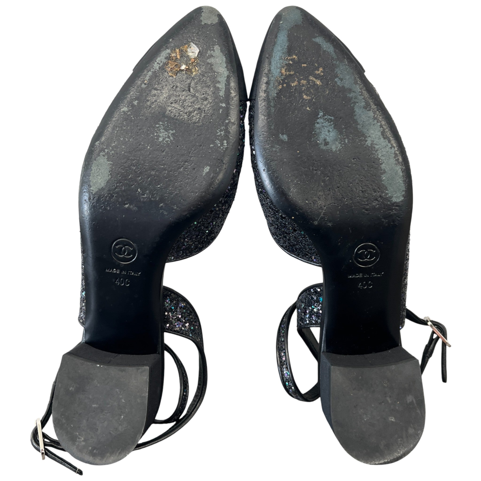 Women's Slingback Glitter Mules Black Size EU 40 / UK 7