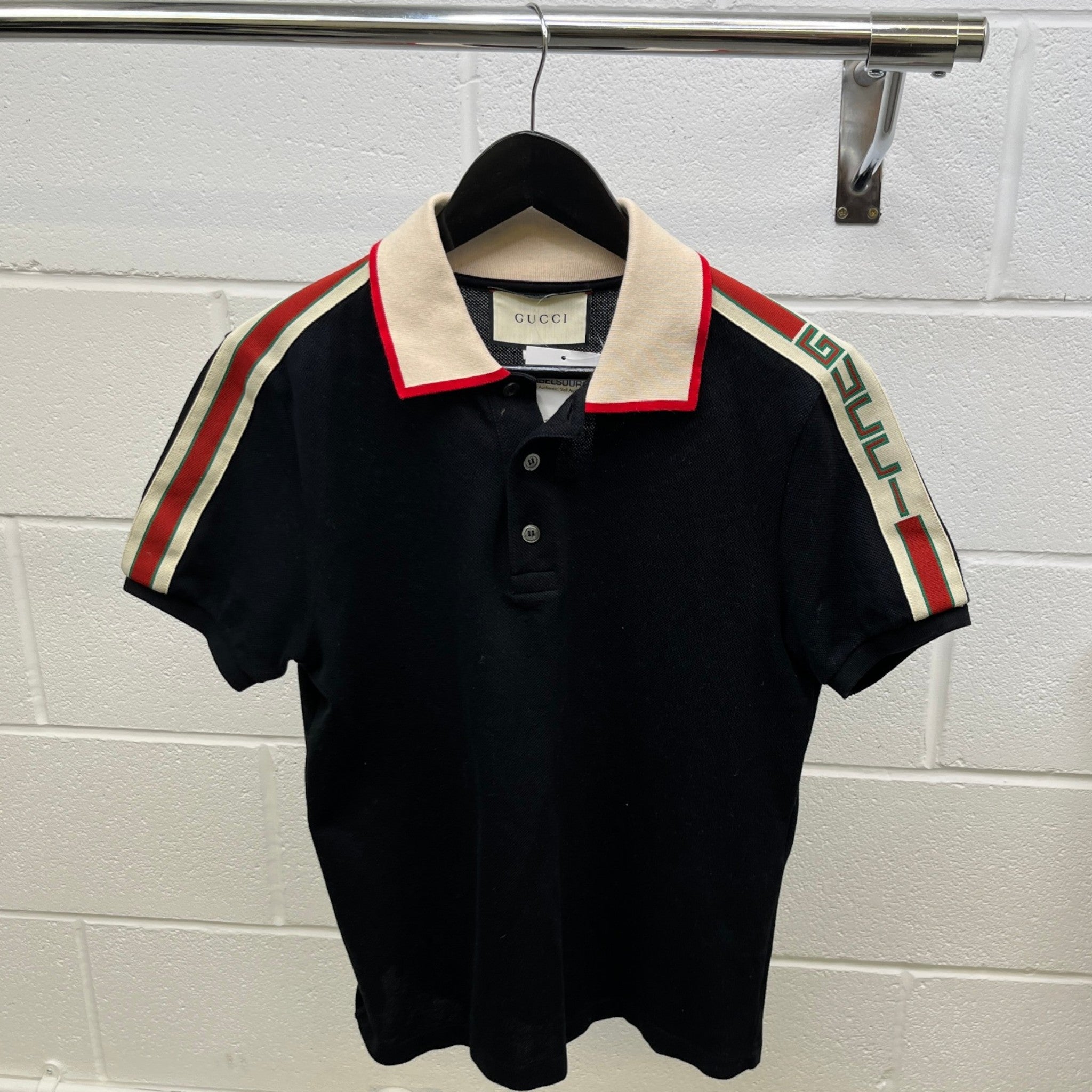 Men's Tape Logo Polo Shirt Black Size S