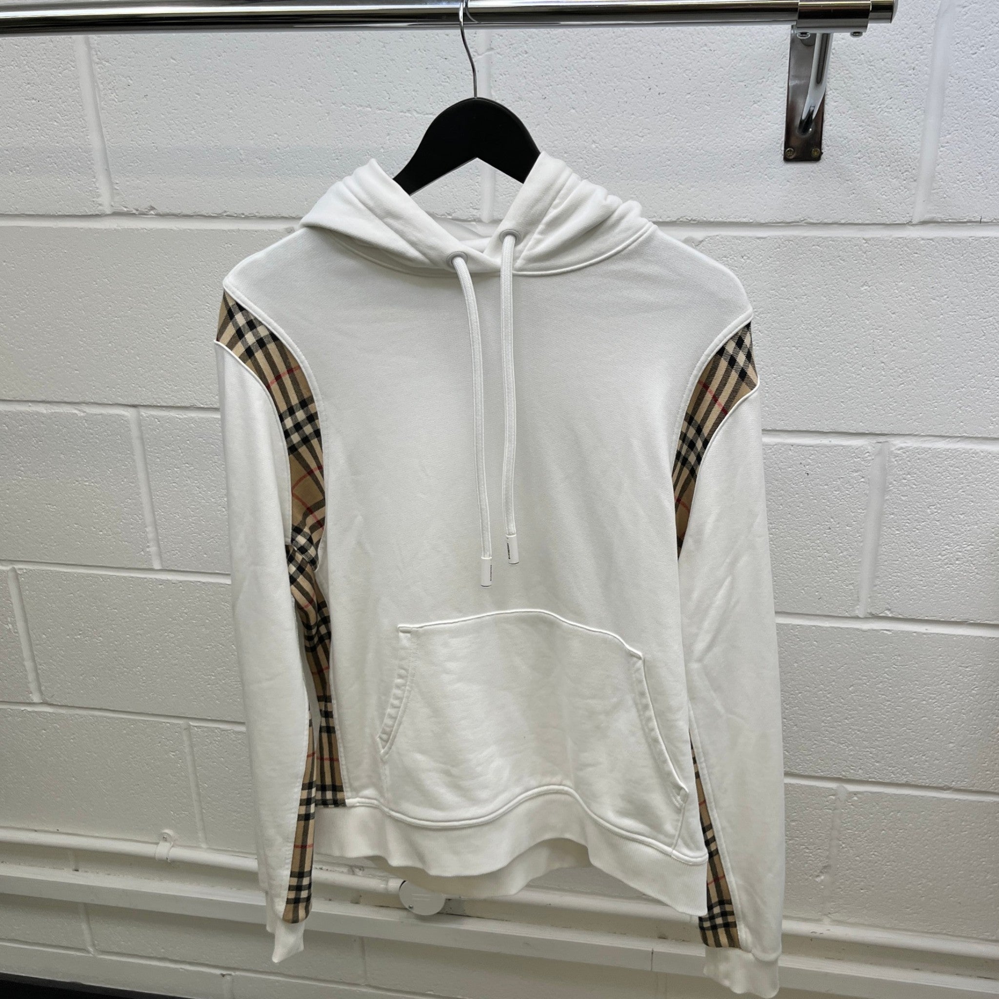 Women's Checkered Panel Hoodie White Size M