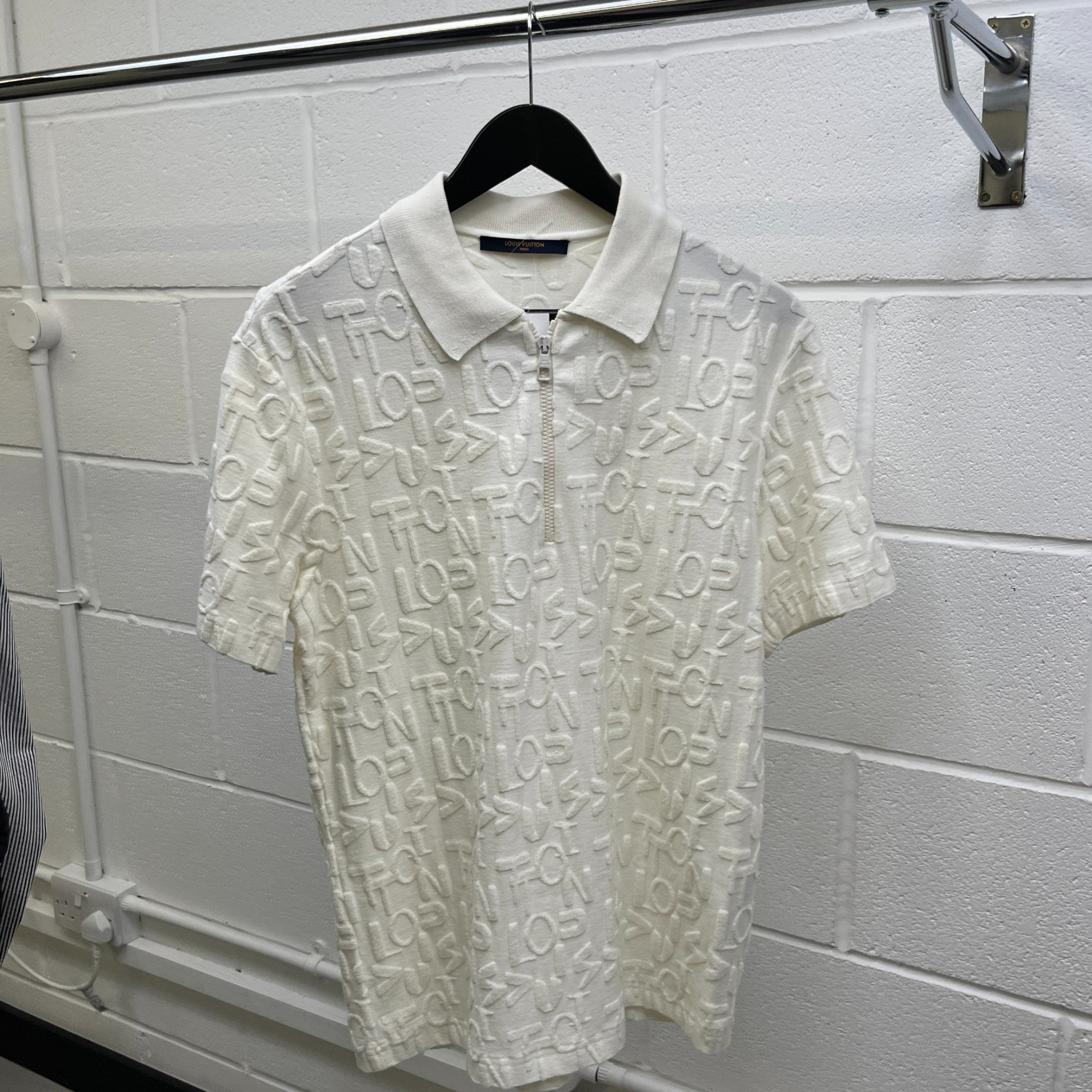 Men's Monogram Quarter Zip Polo Shirt White Size M