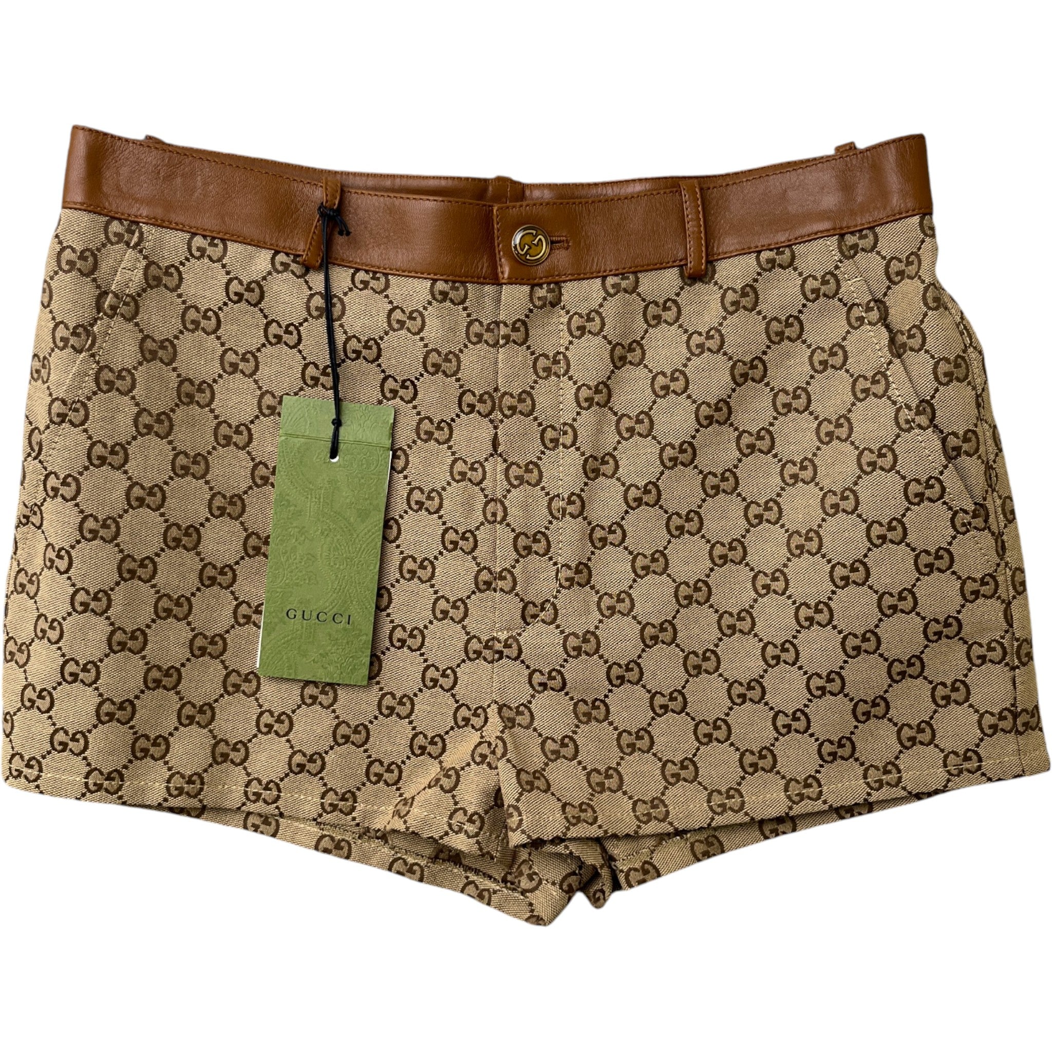 Women's Gg Supreme Leather-Trim Mini Shorts Beige Size S