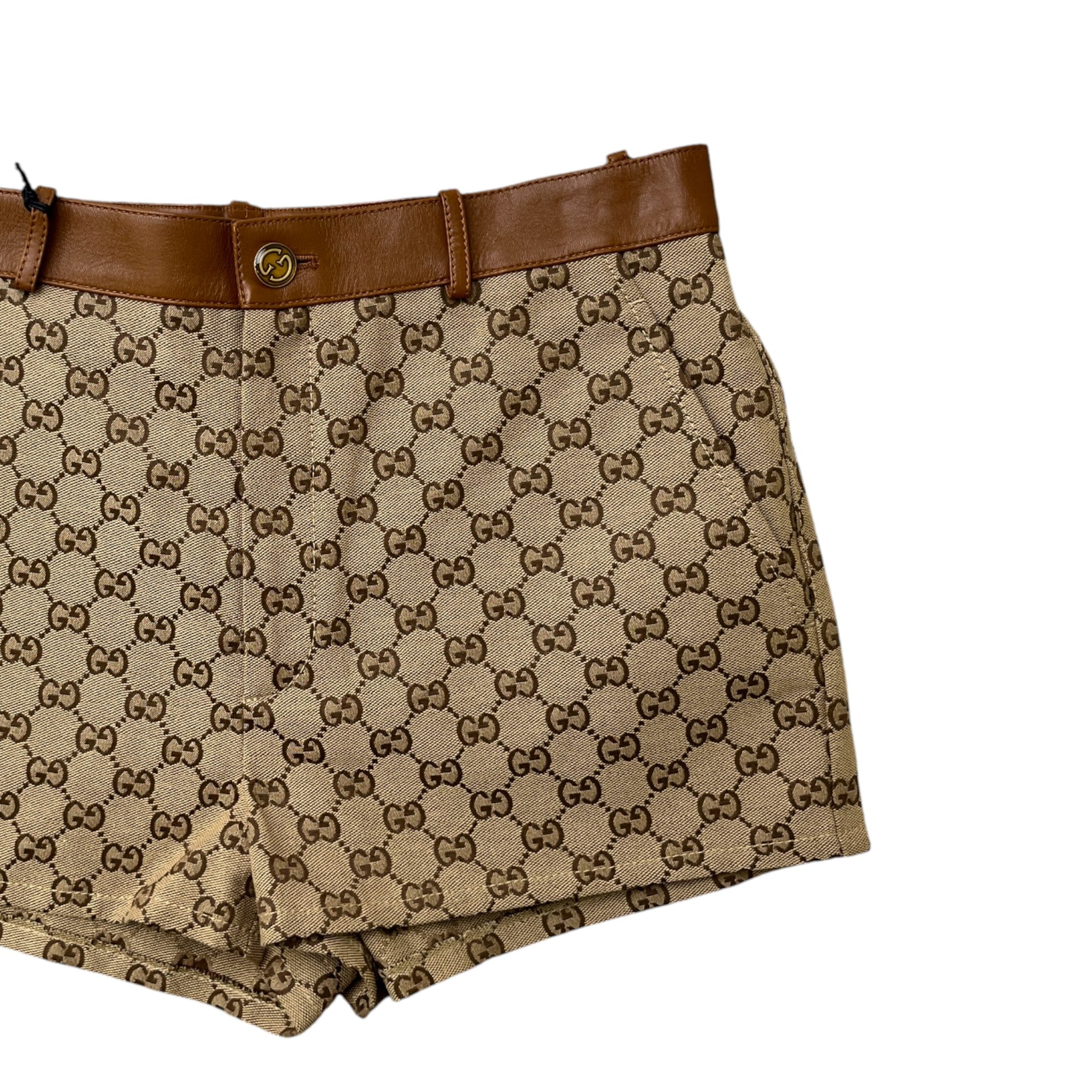 Women's Gg Supreme Leather-Trim Mini Shorts Beige Size S