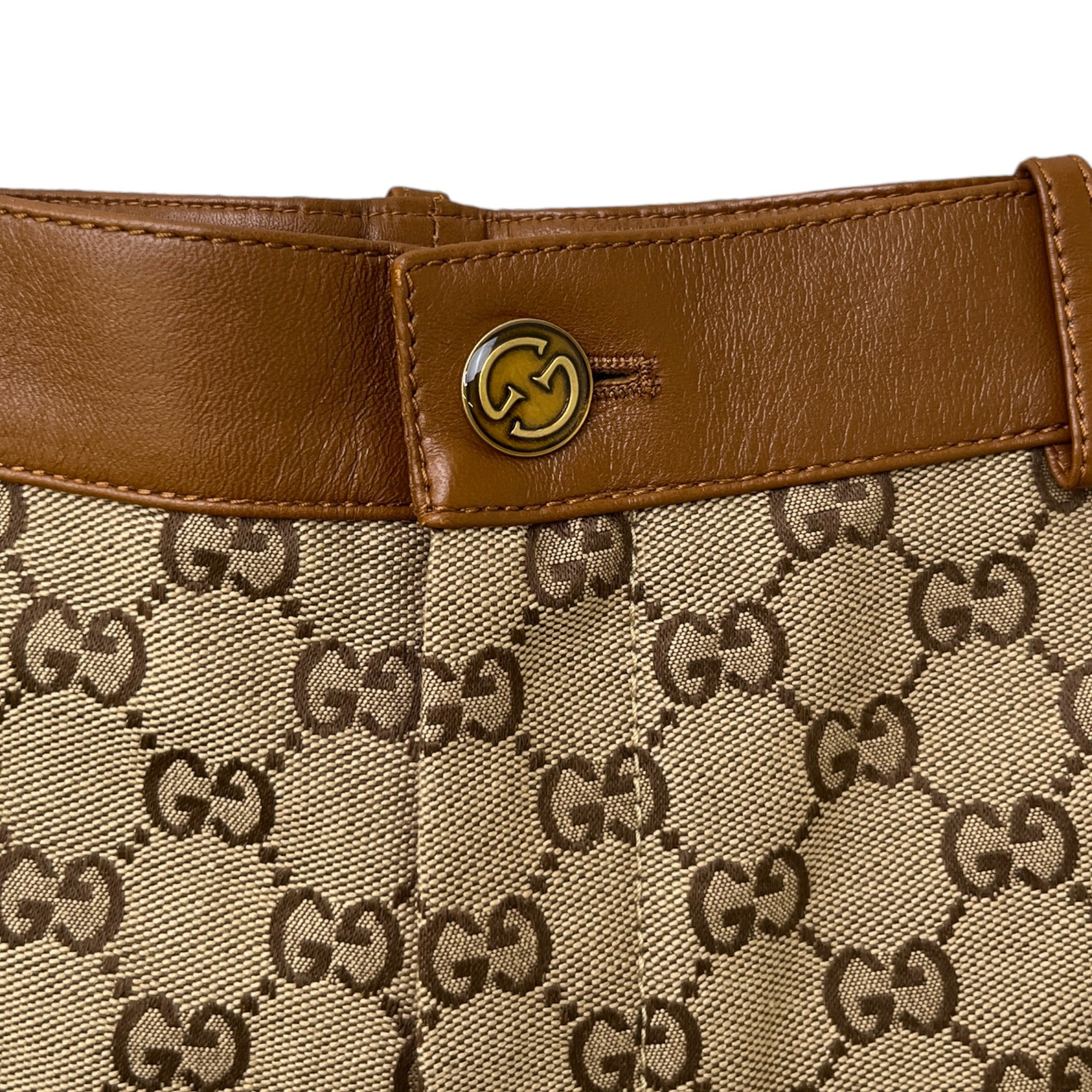 Women's Gg Supreme Leather-Trim Mini Shorts Beige Size S