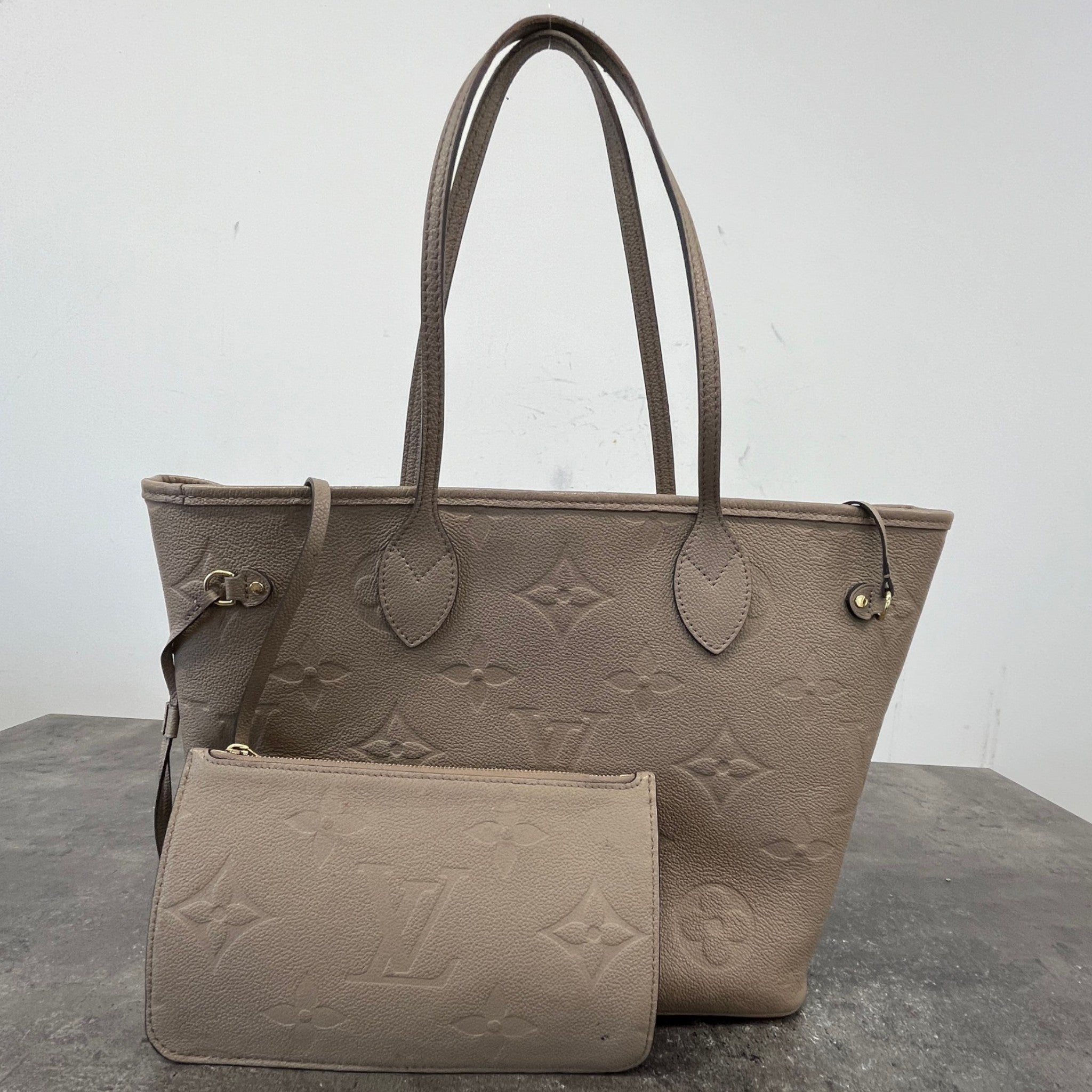 Women's Monogram Empereinte Neverfull Mm Tote Bag Beige