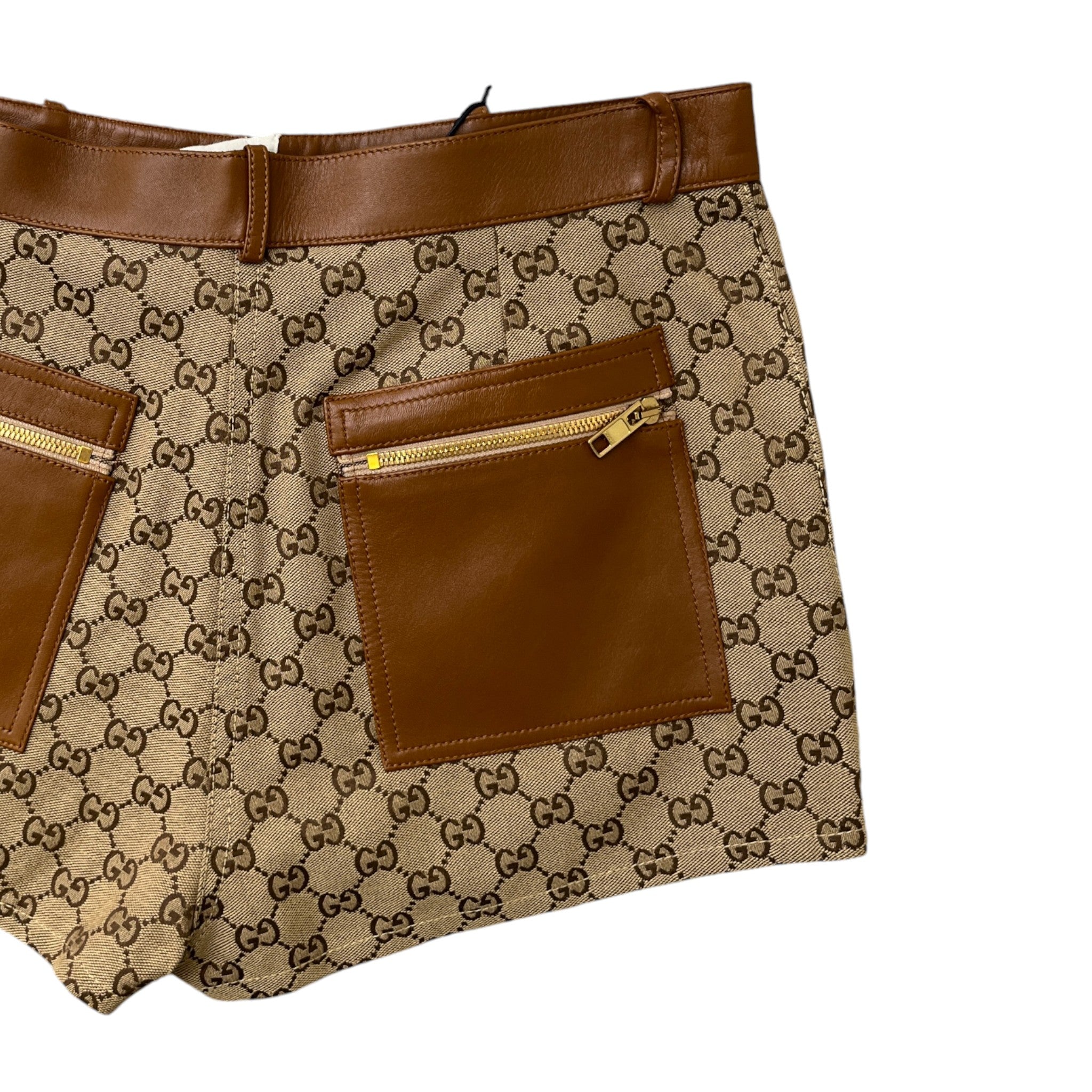 Women's Gg Supreme Leather-Trim Mini Shorts Beige Size S