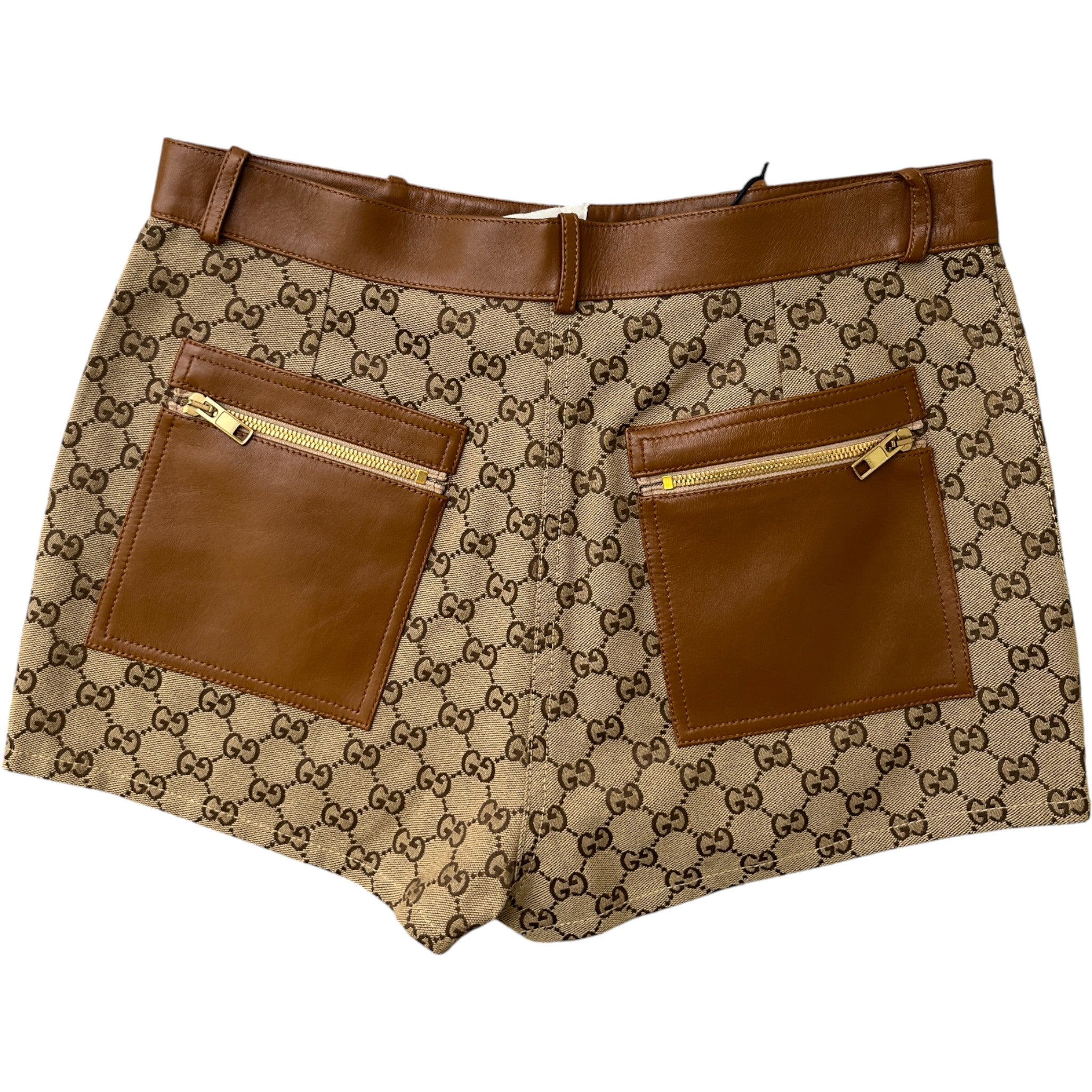 Women's Gg Supreme Leather-Trim Mini Shorts Beige Size S
