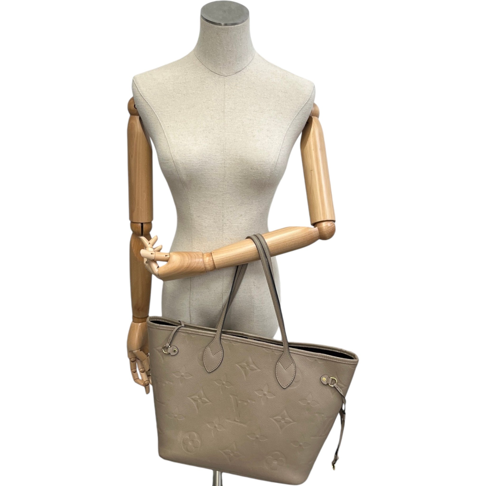 Women's Monogram Empereinte Neverfull Mm Tote Bag Beige