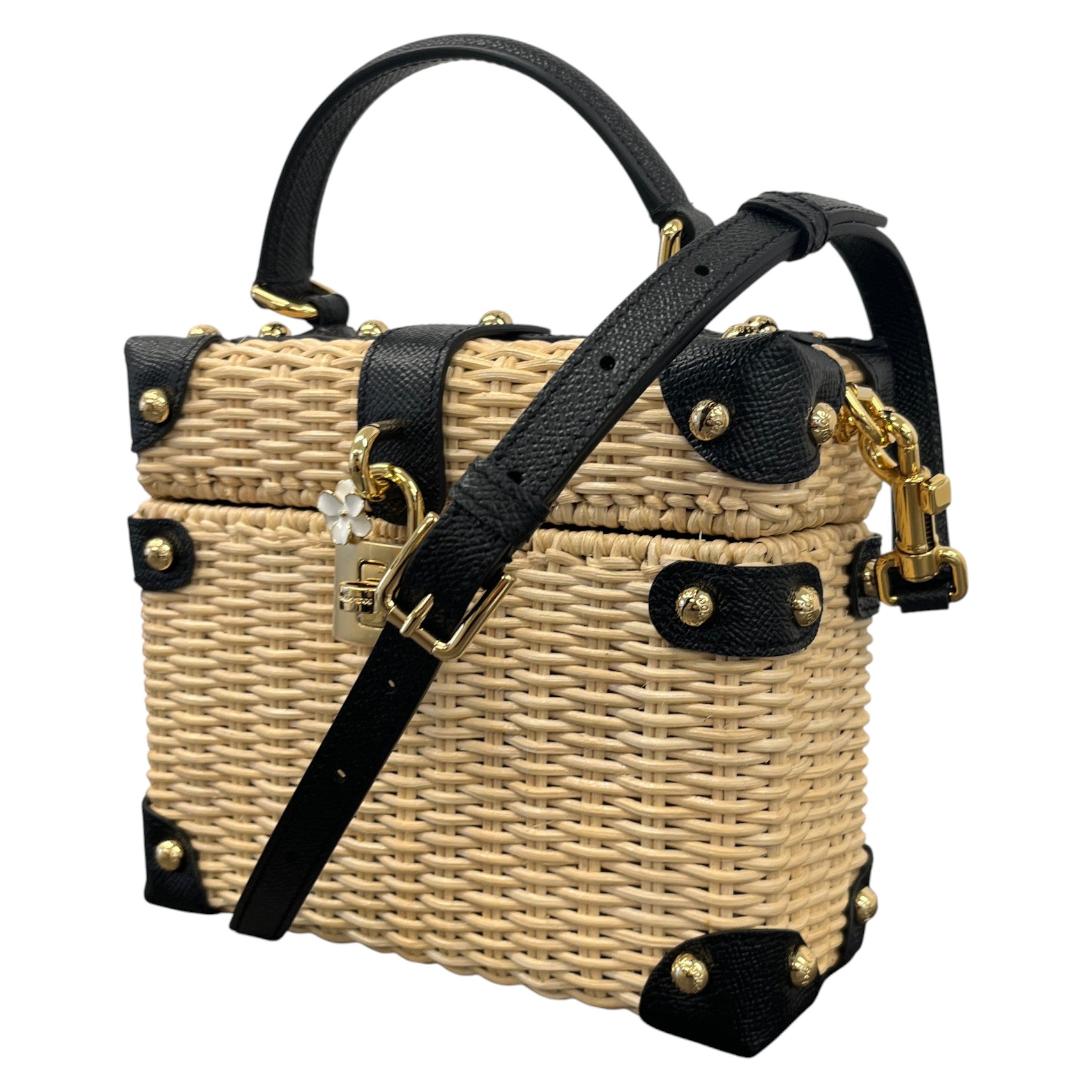 Women's Raffia Box Top Handle Handbag Black
