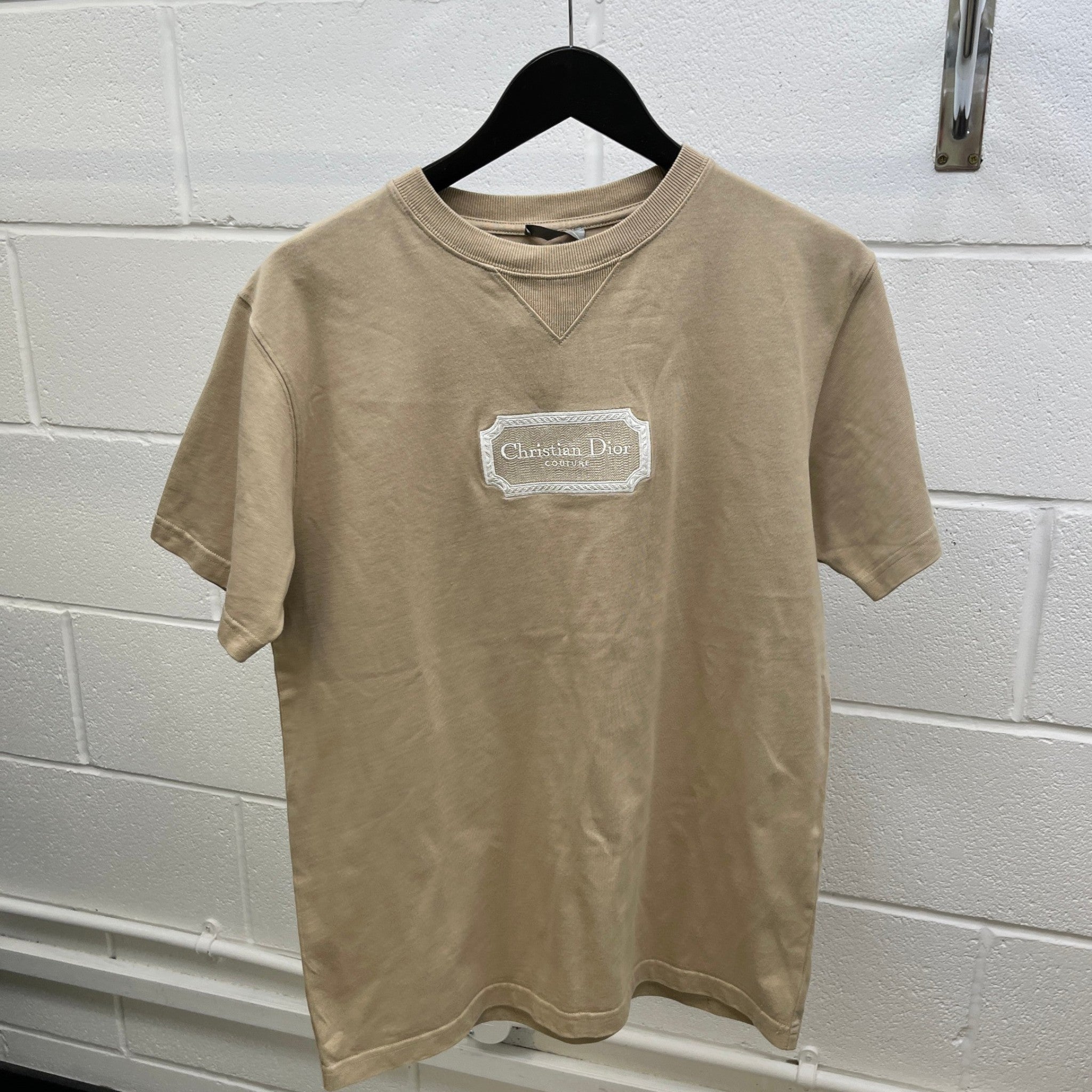 Men's Embroidered Logo T-Shirt Beige Size S