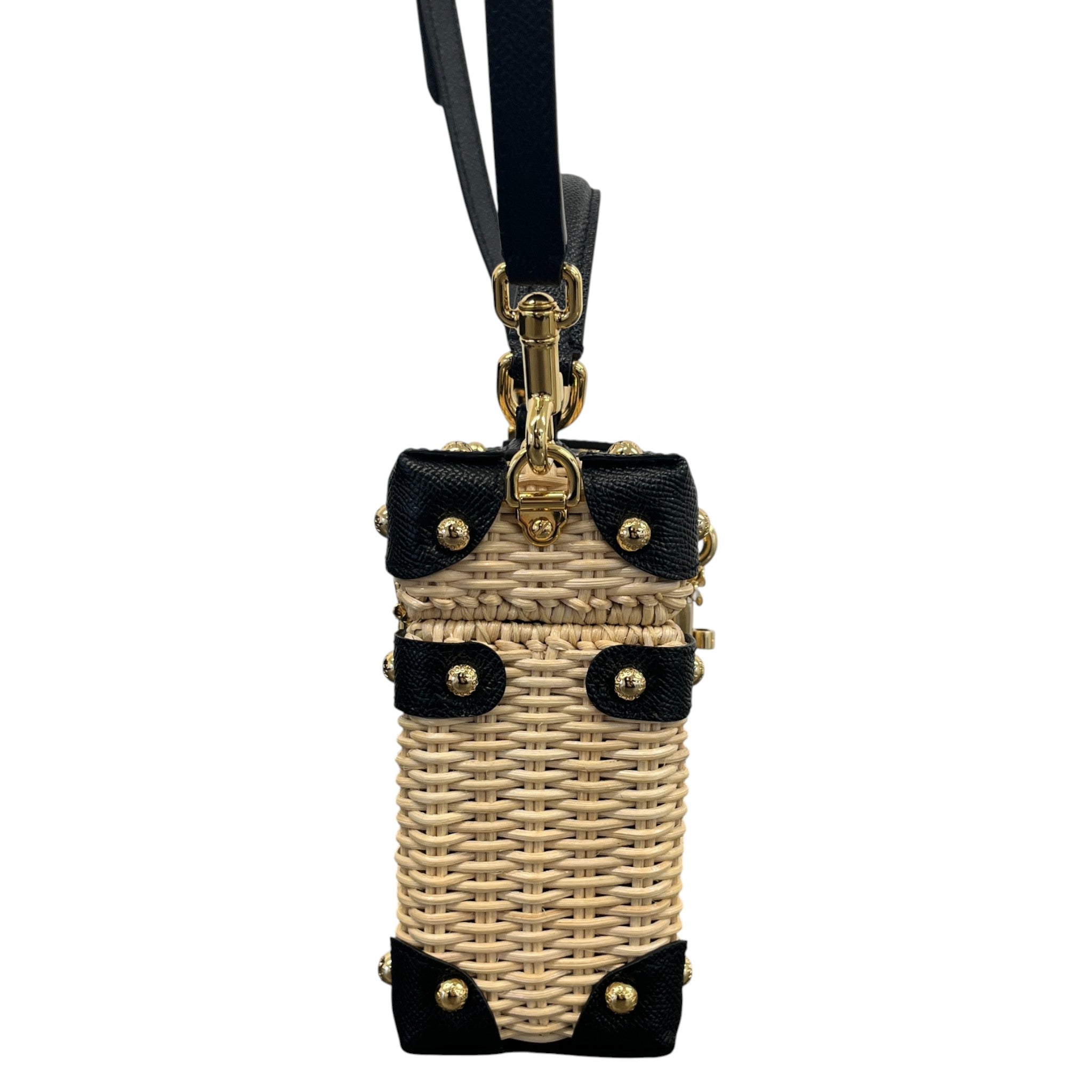 Women's Raffia Box Top Handle Handbag Black