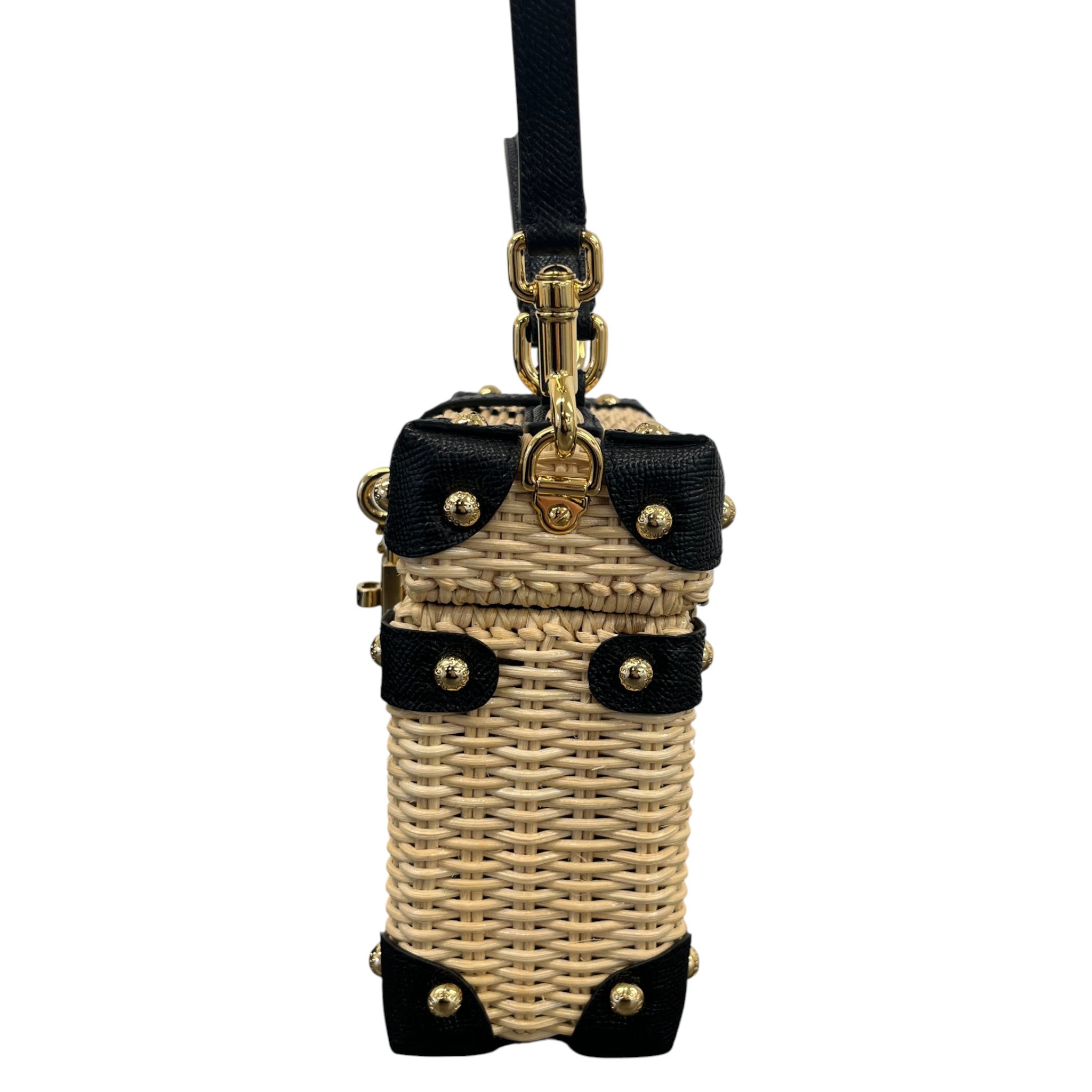 Women's Raffia Box Top Handle Handbag Black