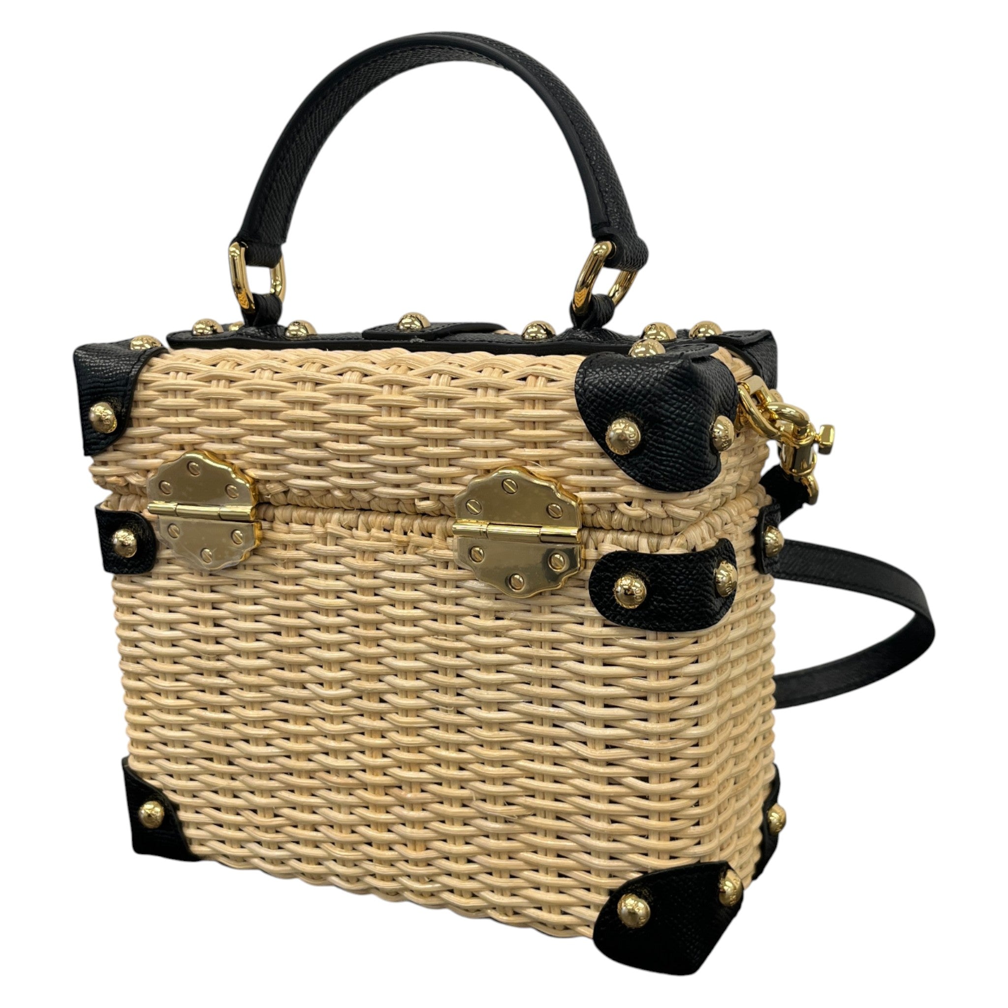 Women's Raffia Box Top Handle Handbag Black