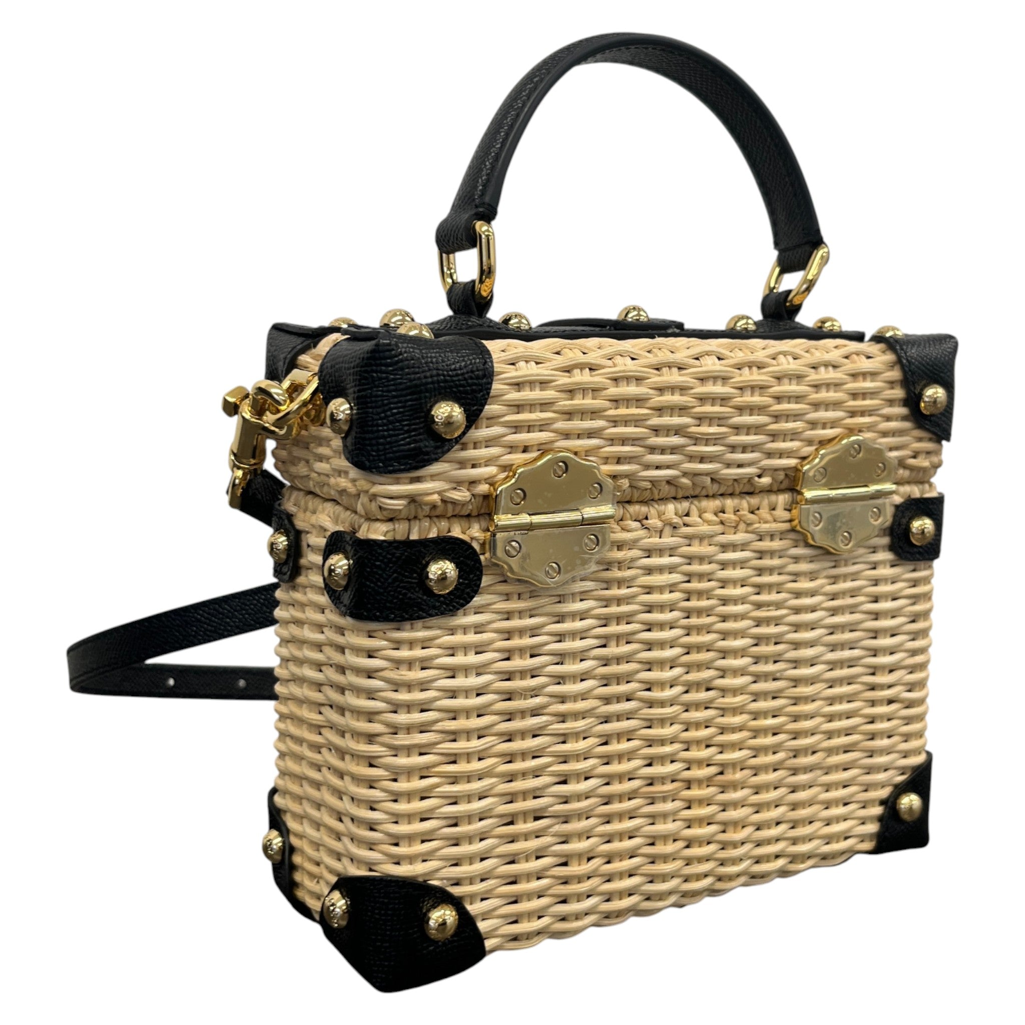 Women's Raffia Box Top Handle Handbag Black