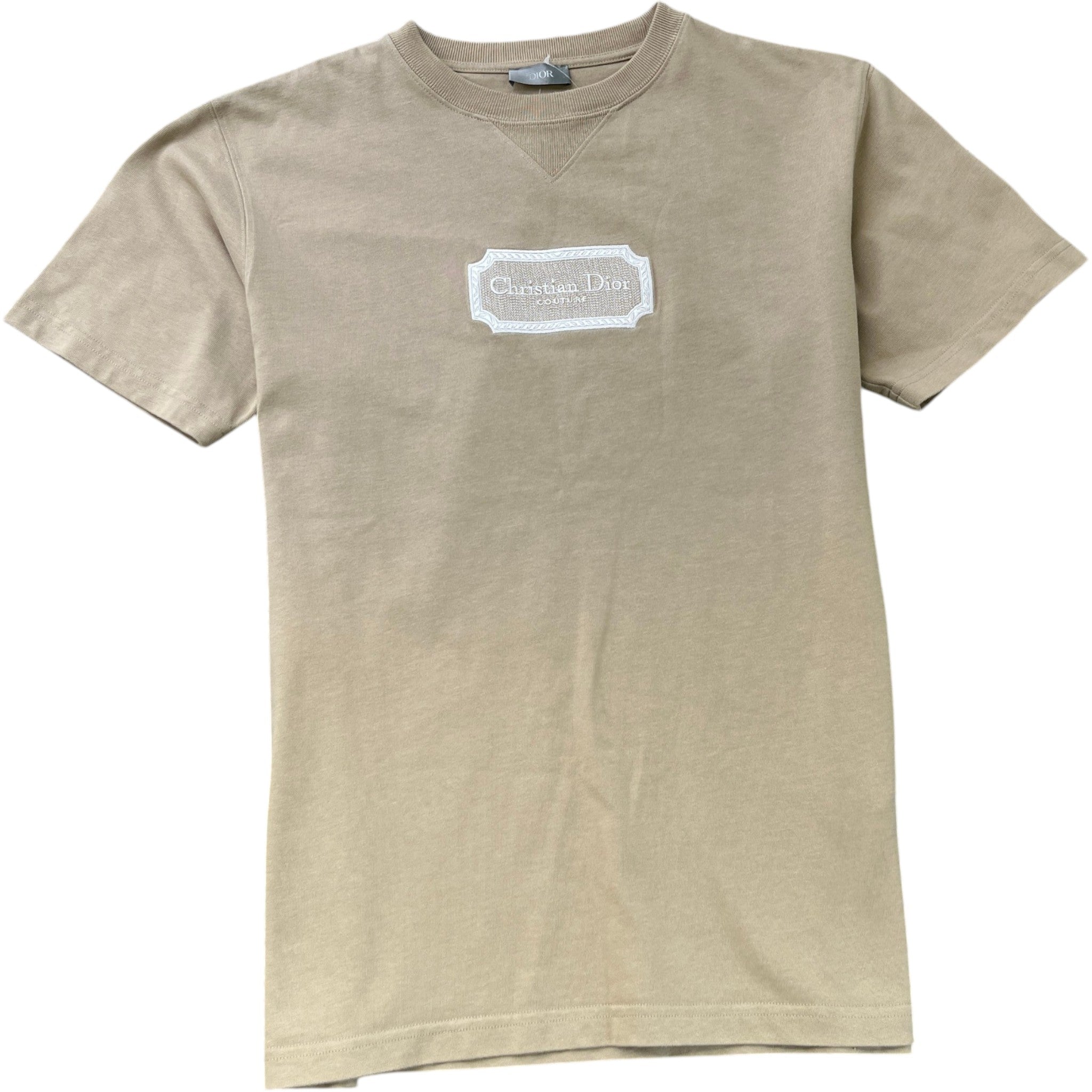 Men's Embroidered Logo T-Shirt Beige Size S