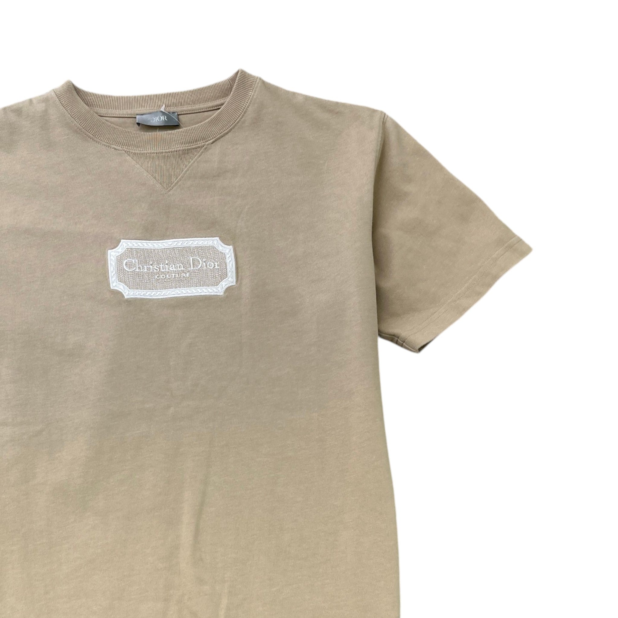 Men's Embroidered Logo T-Shirt Beige Size S