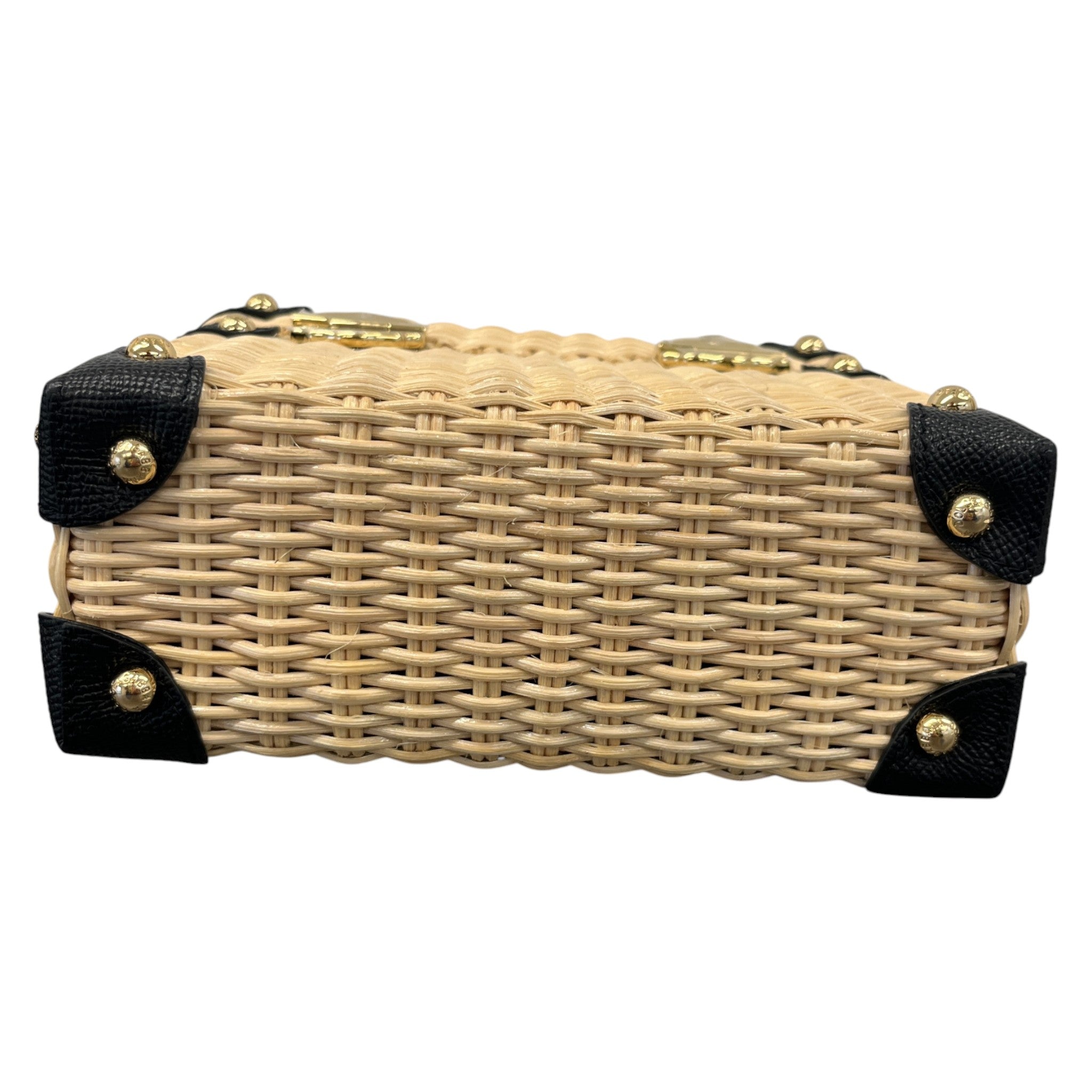 Women's Raffia Box Top Handle Handbag Black