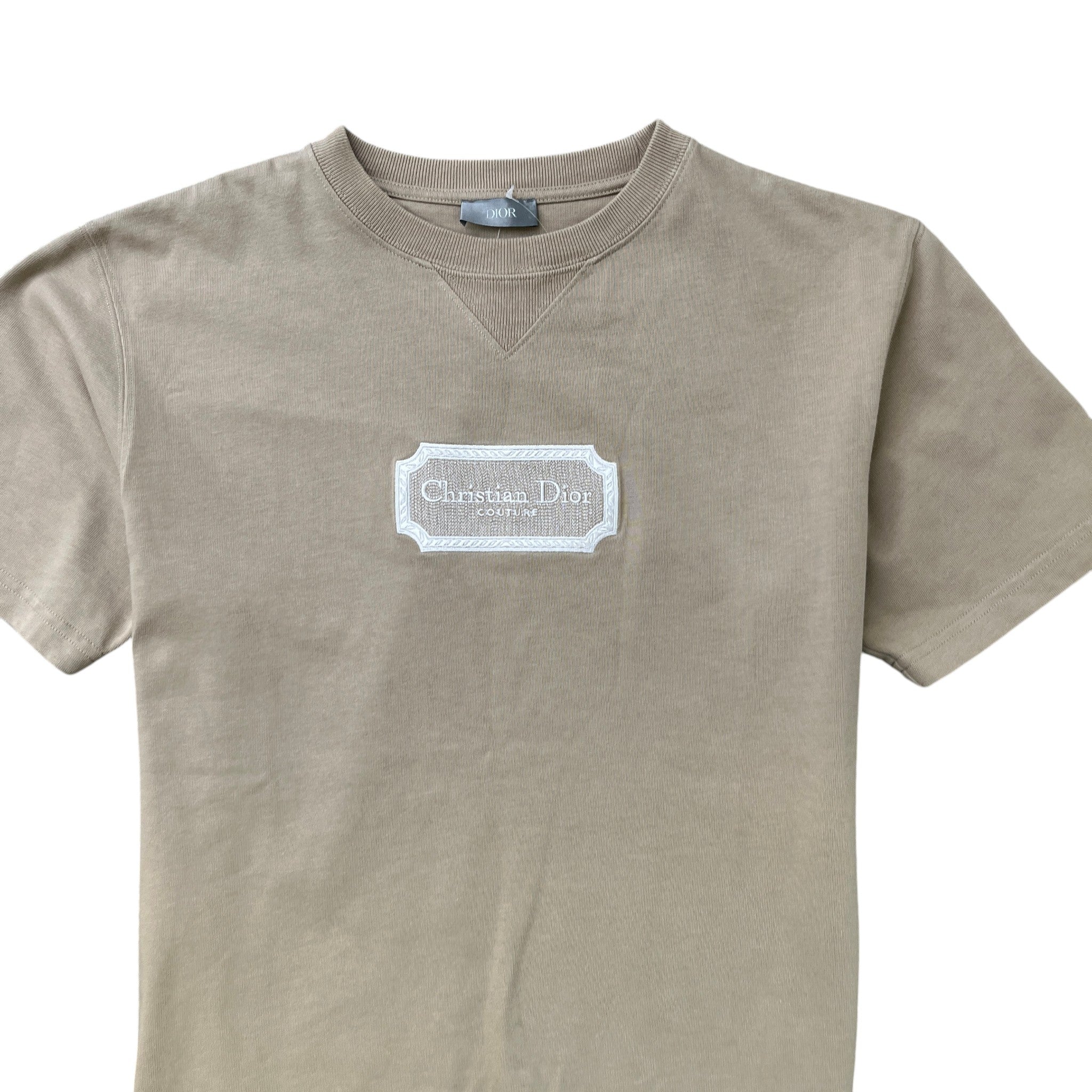 Men's Embroidered Logo T-Shirt Beige Size S