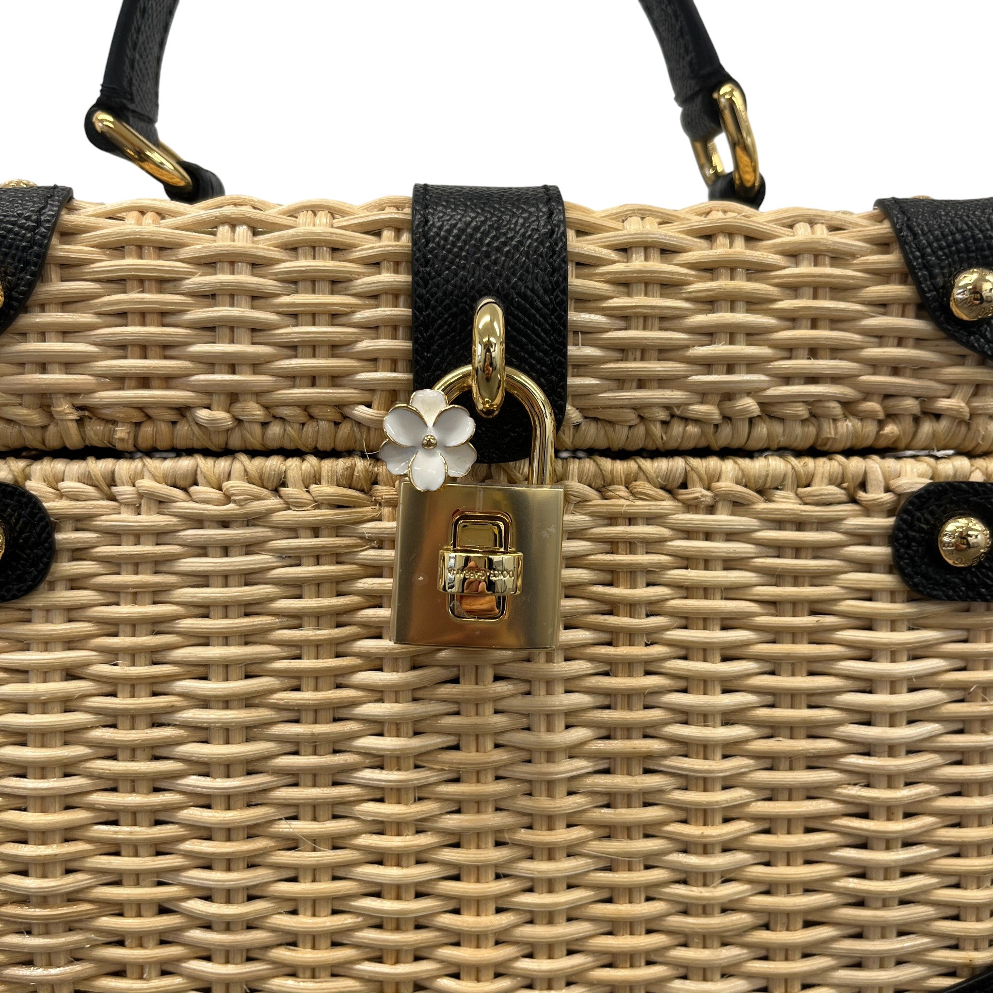 Women's Raffia Box Top Handle Handbag Black