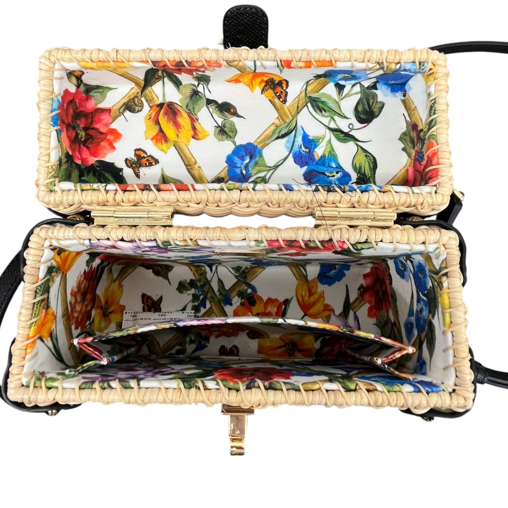 Women's Raffia Box Top Handle Handbag Black